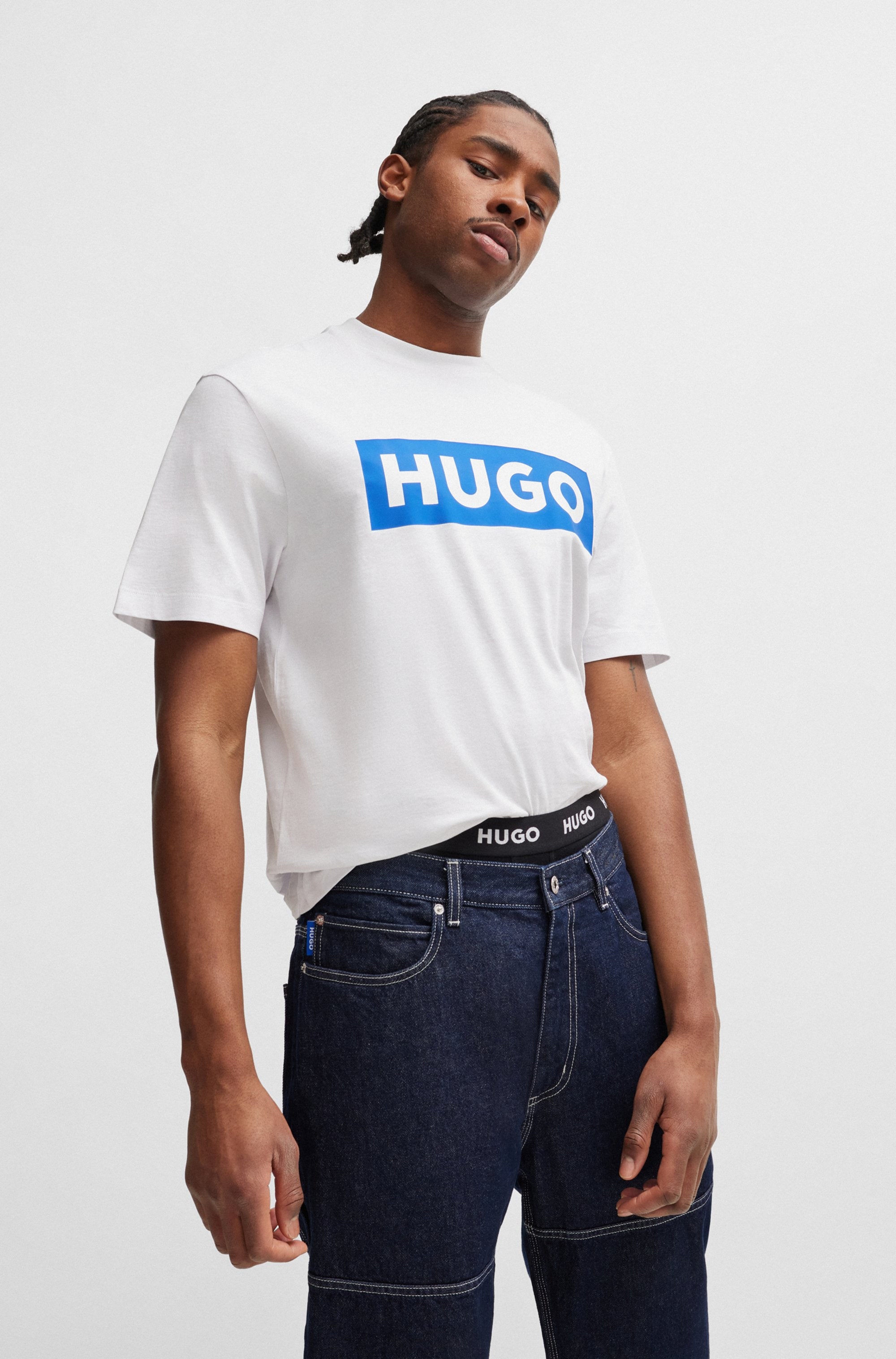 HUGO Blue T-Shirt »Nico« mit grossem Logo-Print, Unisex