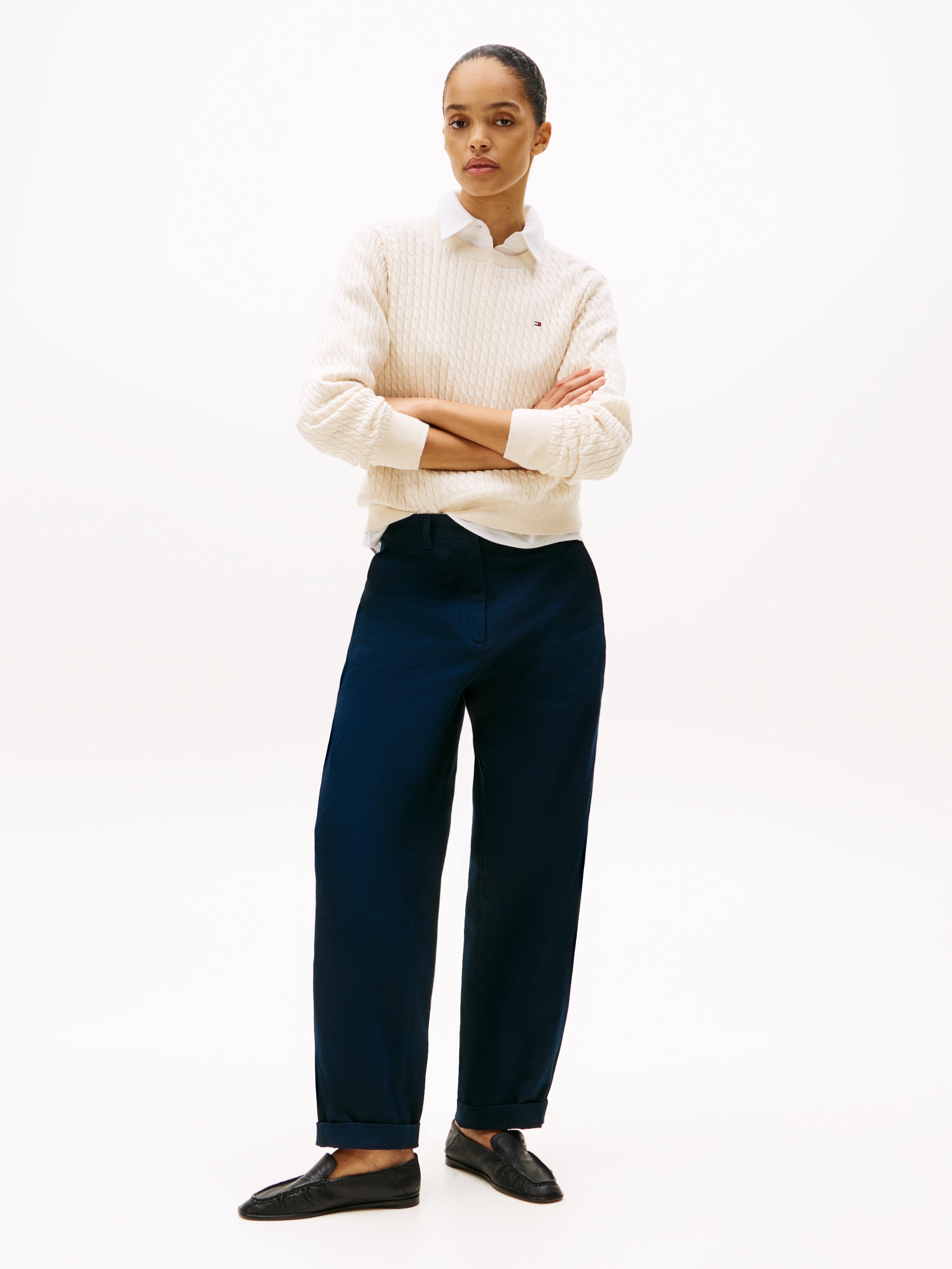 Tommy Hilfiger Pull à col rond »CO CABLE C-NK LS SWEATER« Baumwolle, mit Zopfmuster, Regular Fit