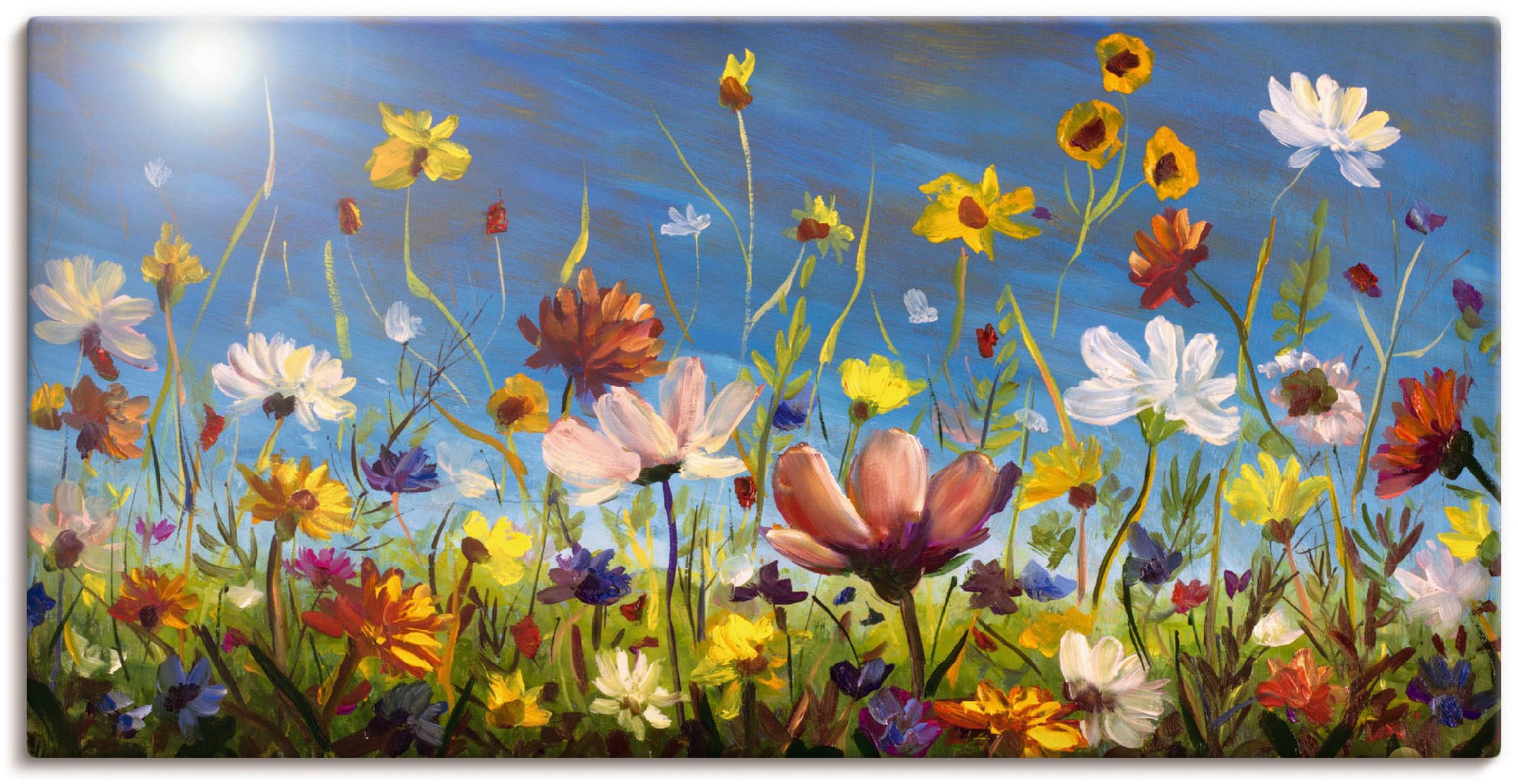 Artland Wandbild »Wildblumenwiese Grössen blauer St.), Blumenwiese, versch. oder in (1 Alubild, als Wandaufkleber Poster Leinwandbild, maintenant Himmel«