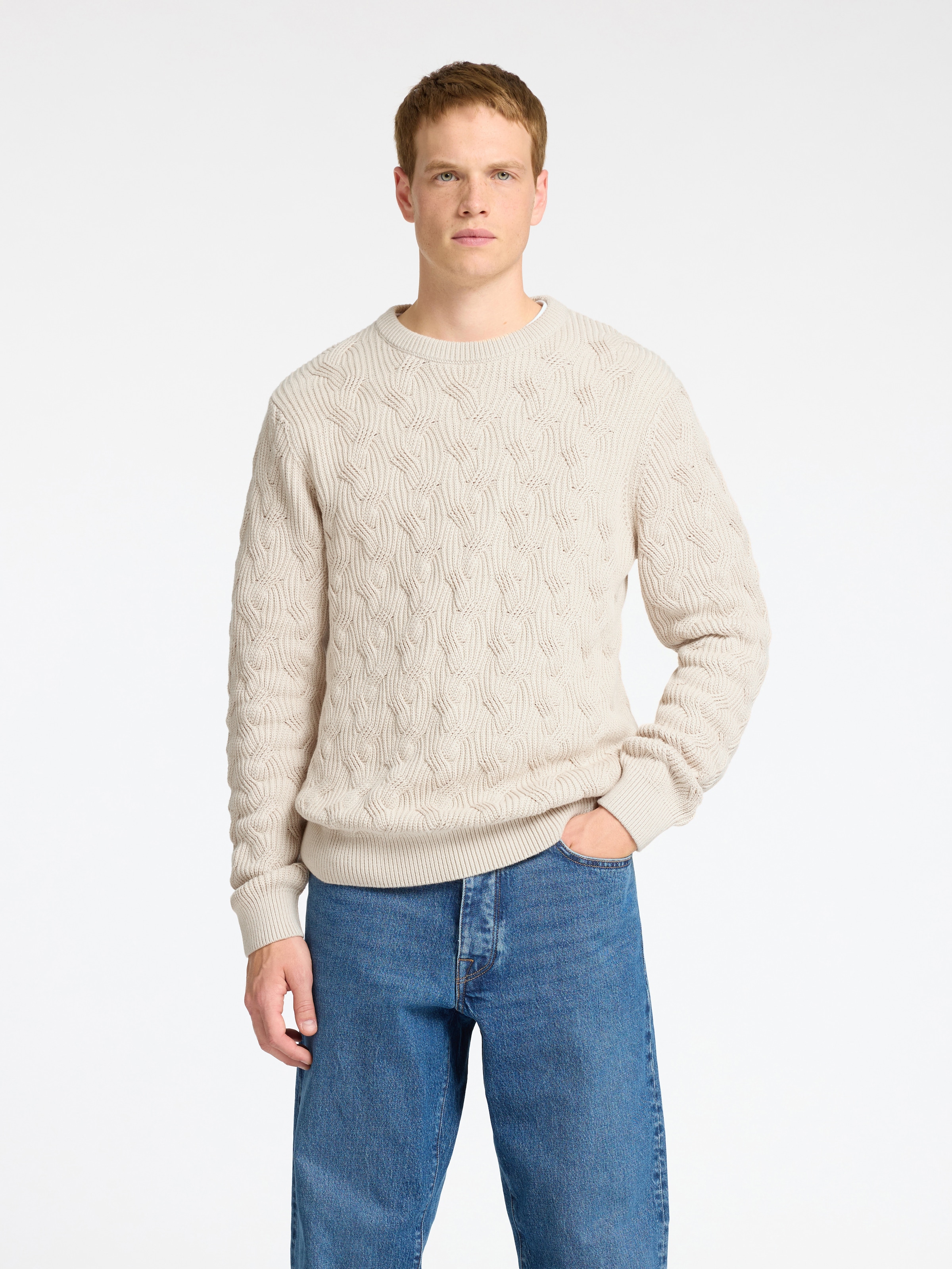 Image of SELECTED Strickpullover "SLHCALLIS LS KNIT CABLE CREW NECK NOOS"