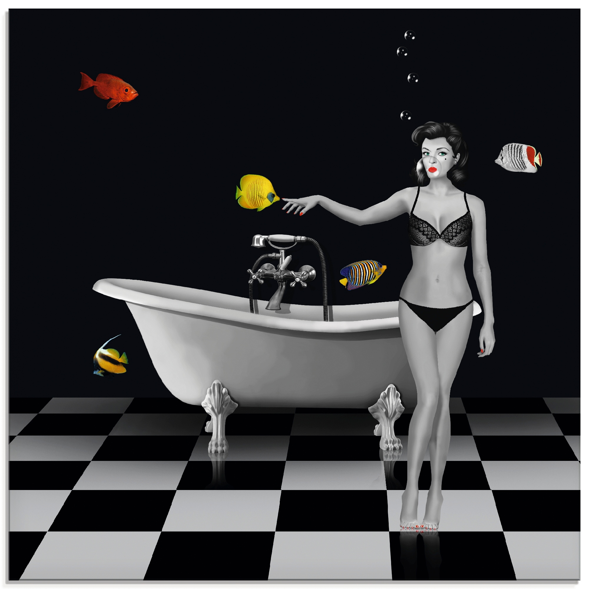 Image of Artland Glasbild "Ein Badezimmer für Fische" Frau 1 Stk. tlg. in verschiedenen Grössen