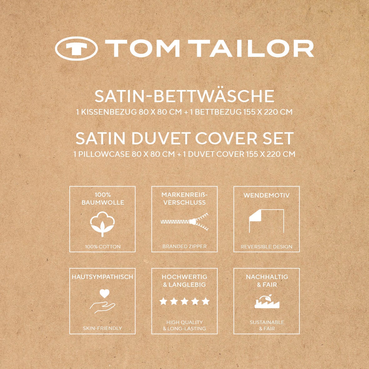 TOM TAILOR HOME Linge de lit »TWO-TONE SOLID COLORS in Gr. 135x200cm, 155x220cm oder 200x220cm« 2 cuis new bedroom, couture double sur l’oreiller