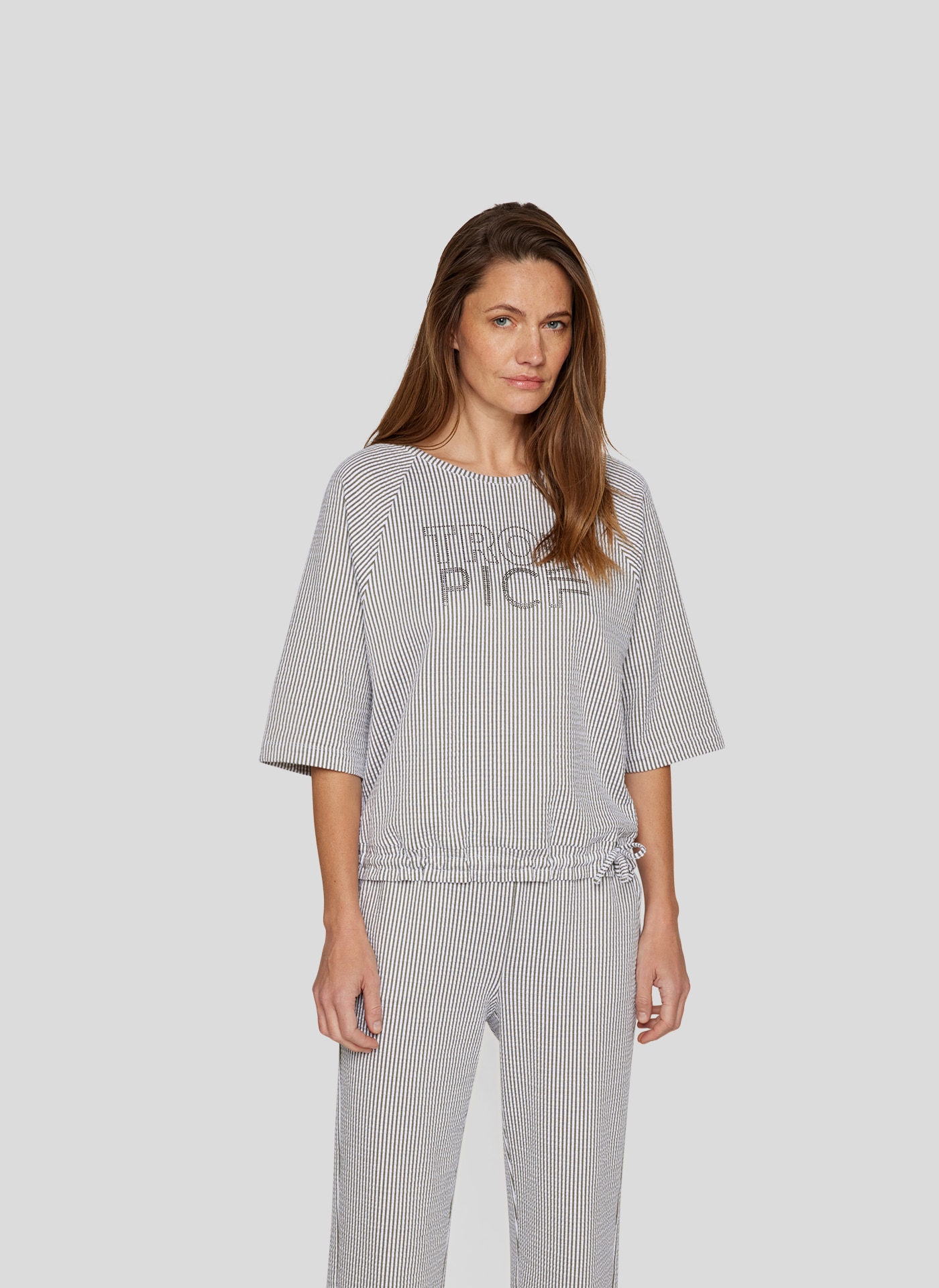 Image of Rabe Kurzarmshirt im Streifen-Look und mit Bindung am Saum