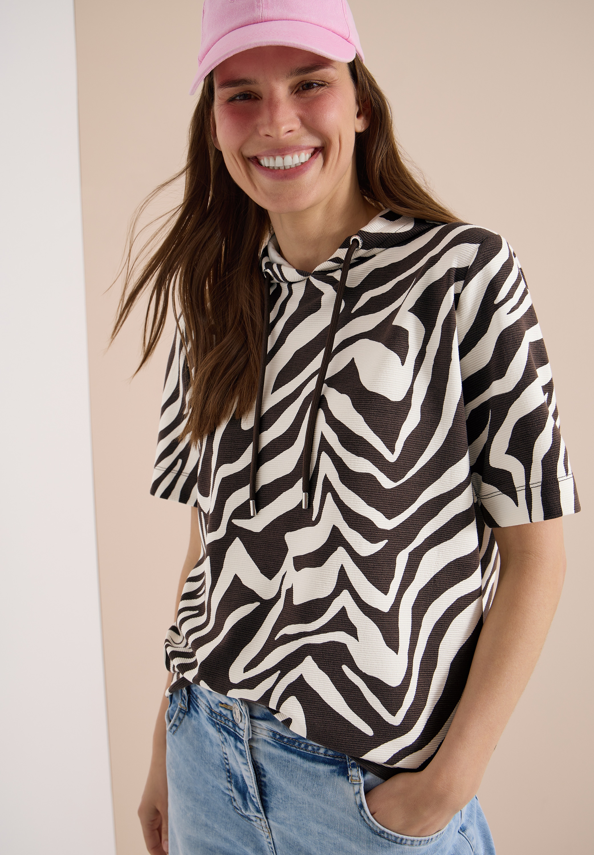 Cecil Kapuzensweatshirt , Kurzarm-Shirt mit Kapuze und Zebraprint
