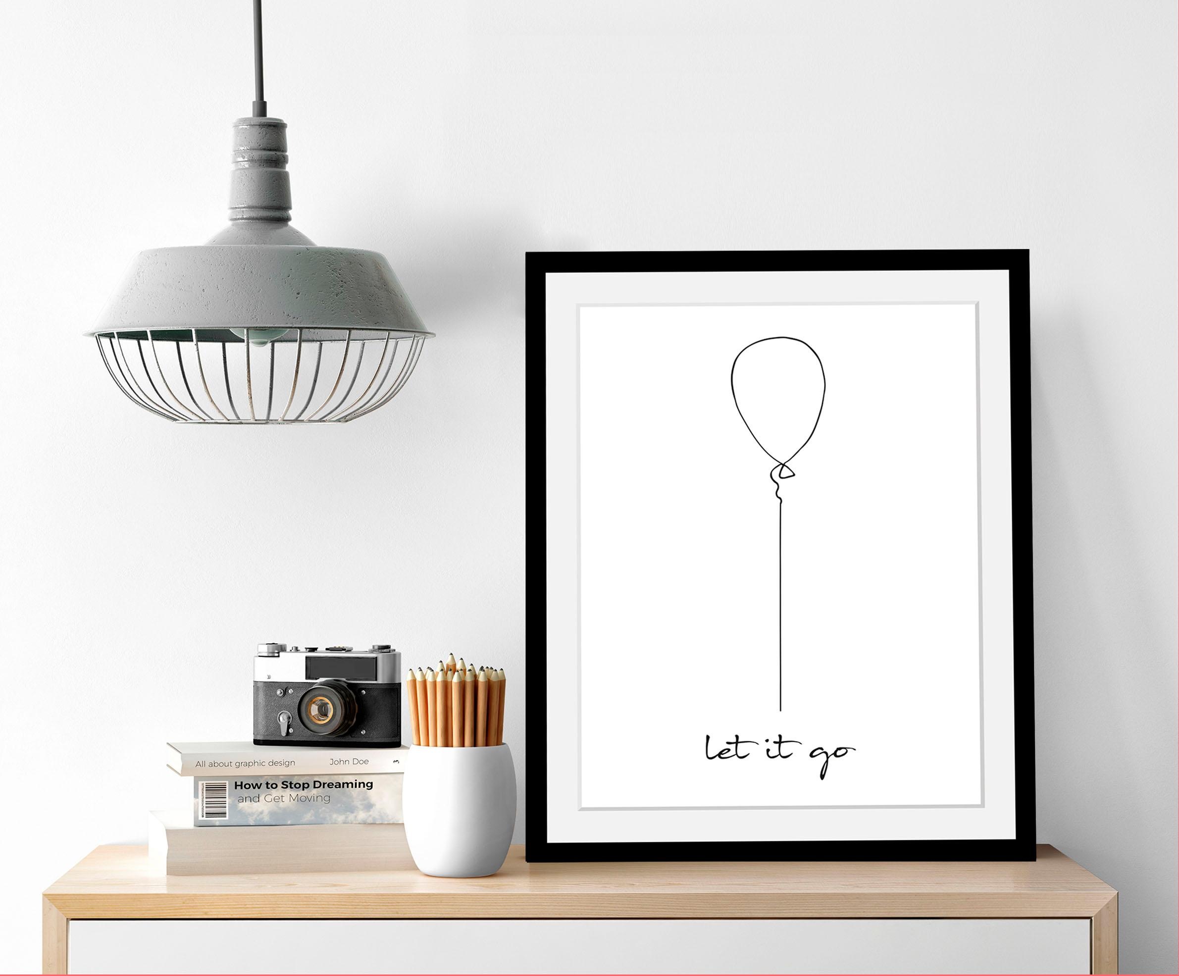 queence Bild »Loslassen«, Schwarz-Weiss-Schriftzug-Motivationsbilder-Liebessprüche, HD Premium Poster-Druck inkl. Holzrahmen
