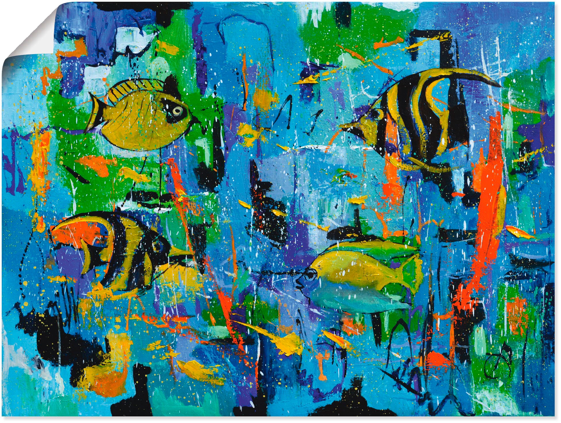 Image of Artland Wandbild »Abstrakt Fische Blau«, Wassertiere, (1 St.), in vielen Grössen & Produktarten - Alubild / Outdoorbild für den Aussenbereich, Leinwandbild, Poster, Wandaufkleber / Wandtattoo auch für Badezimmer geeignet bei Ackermann Versand Schweiz