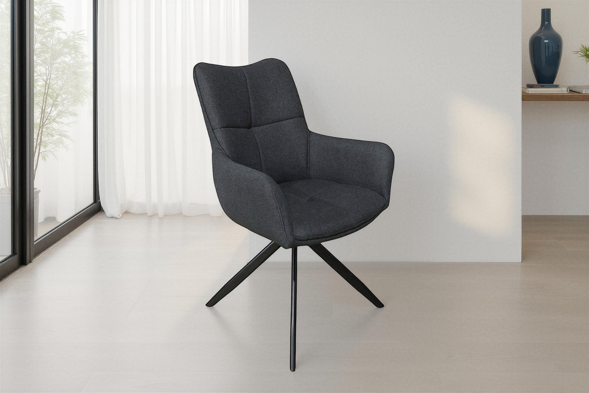 byLIVING Chaise de salle à manger »HAMILTON« (Ensemble) 2 cuisWebstoff, bis 110 kg, 360° drehbar, Schaumstoff, 4er Kreuzgestell
