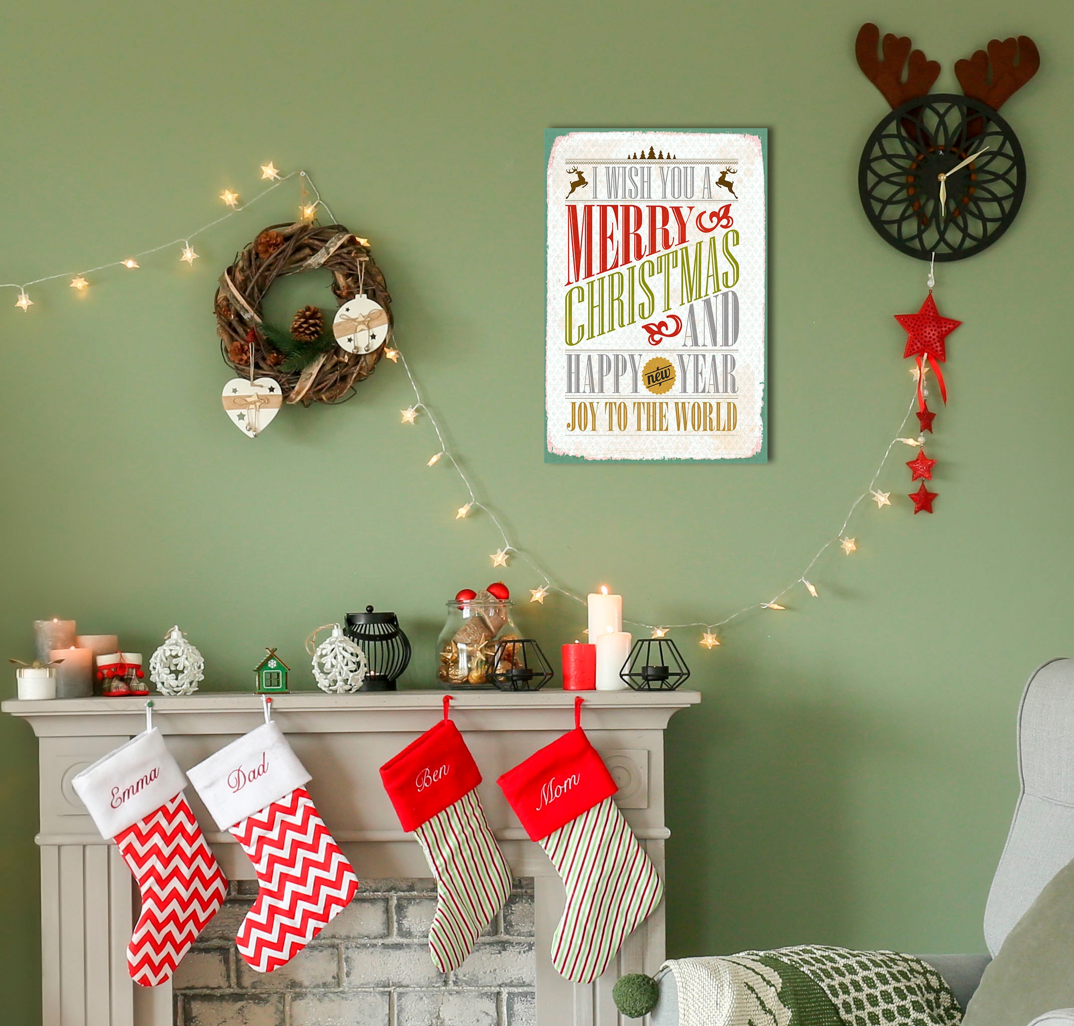 Image of queence Metallbild "Merry Christmas" Schriftzug Schriftzüge Tiere 1 Stk. tlg. Stahlschilder