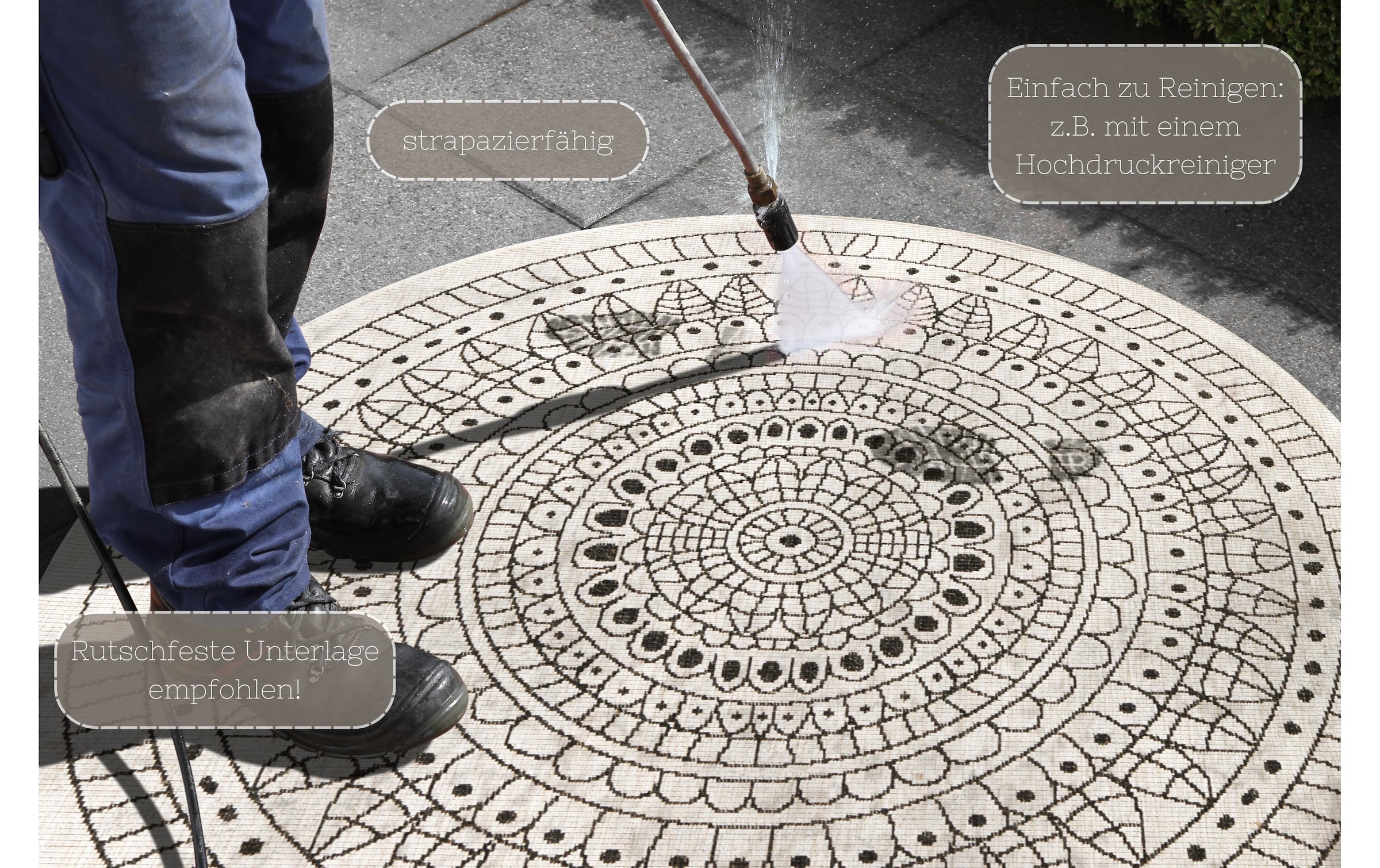 HANSE Home Tapis »Porto Wendeteppich« Rond 5 mm Höhe In-& Outdoor, Wetterfest, Balkon, Garten, Wohnzimmer, Wasserfest