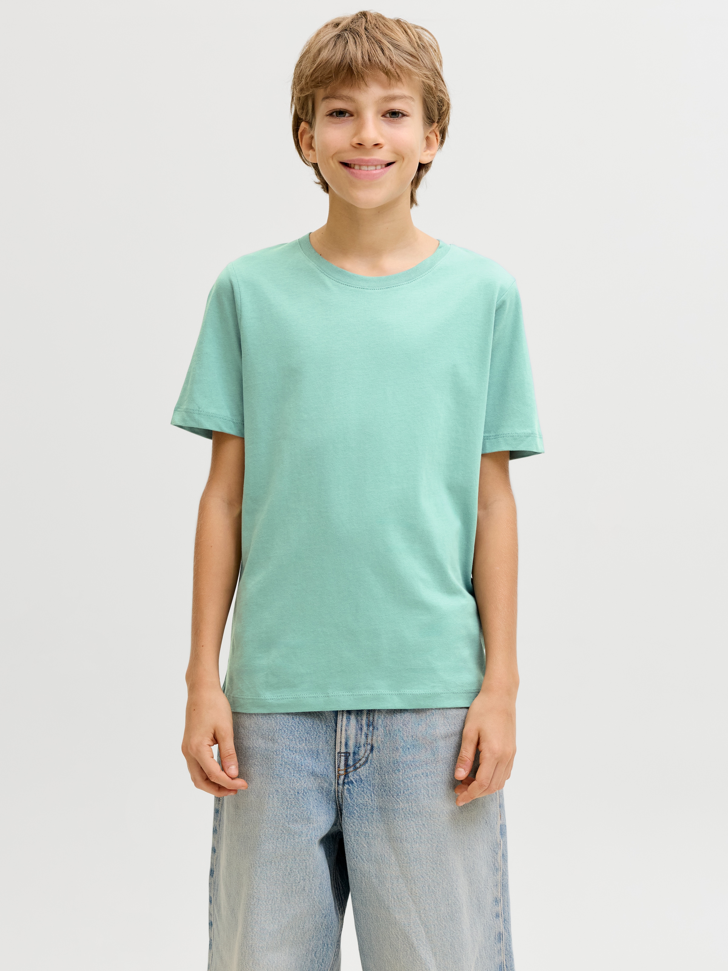 Jack & Jones Junior Rundhalsshirt »JJEORGANIC figurbetont, atmungsaktiv, kombinierbar« unifarben, casual, slim fit, Jersey, Rundhals