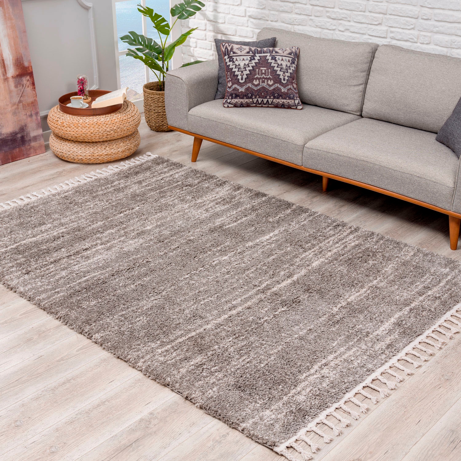Image of Carpet City Hochflor-Teppich "Pulpy 524" rechteckig 30 mm Höhe besonders weich, mit Fransen, Meliert