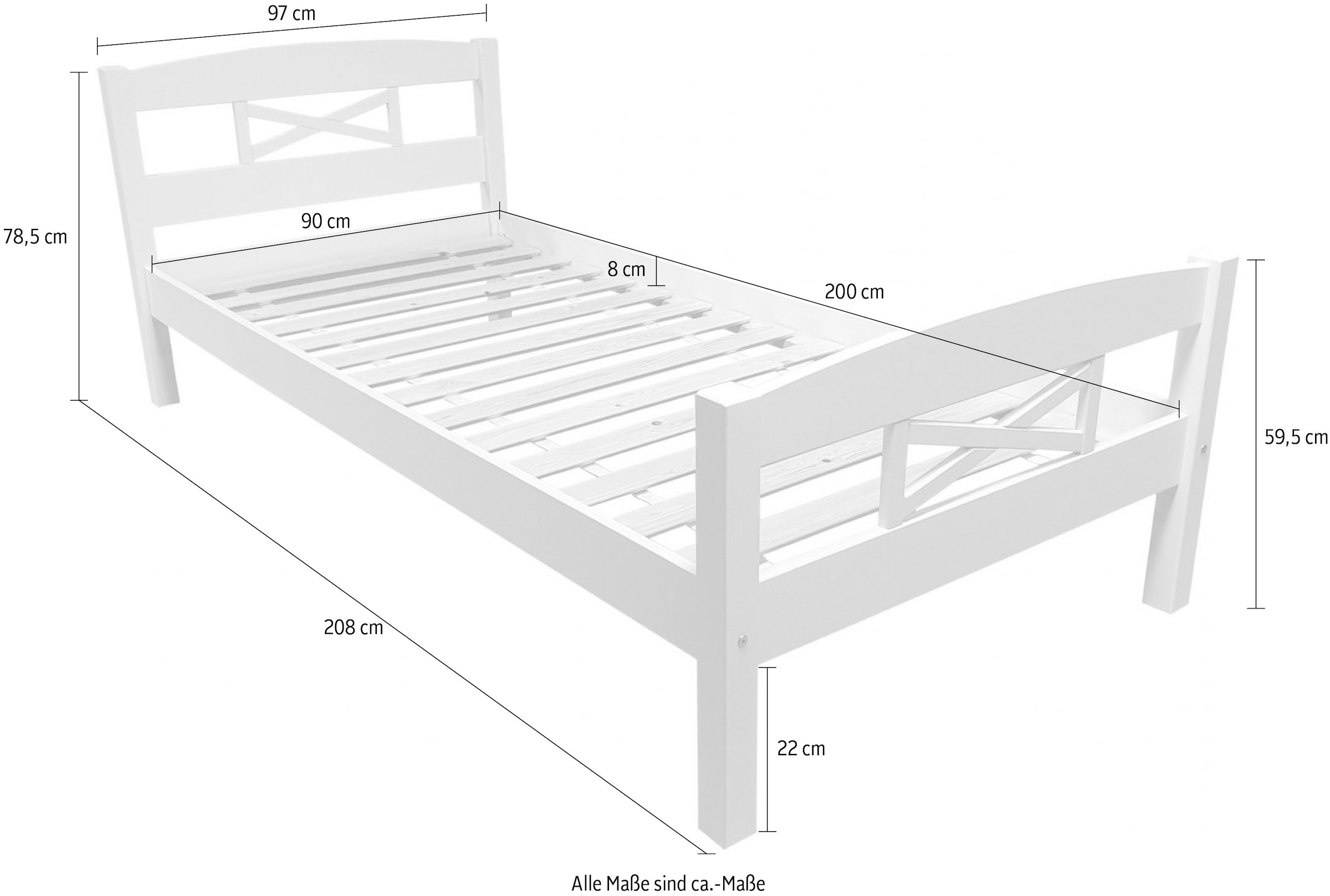 Home affaire Bett »Wilma, 90x200cm und 180x200 cm«, Massivholz (Kiefer), Landhausstil im Skandi-Design