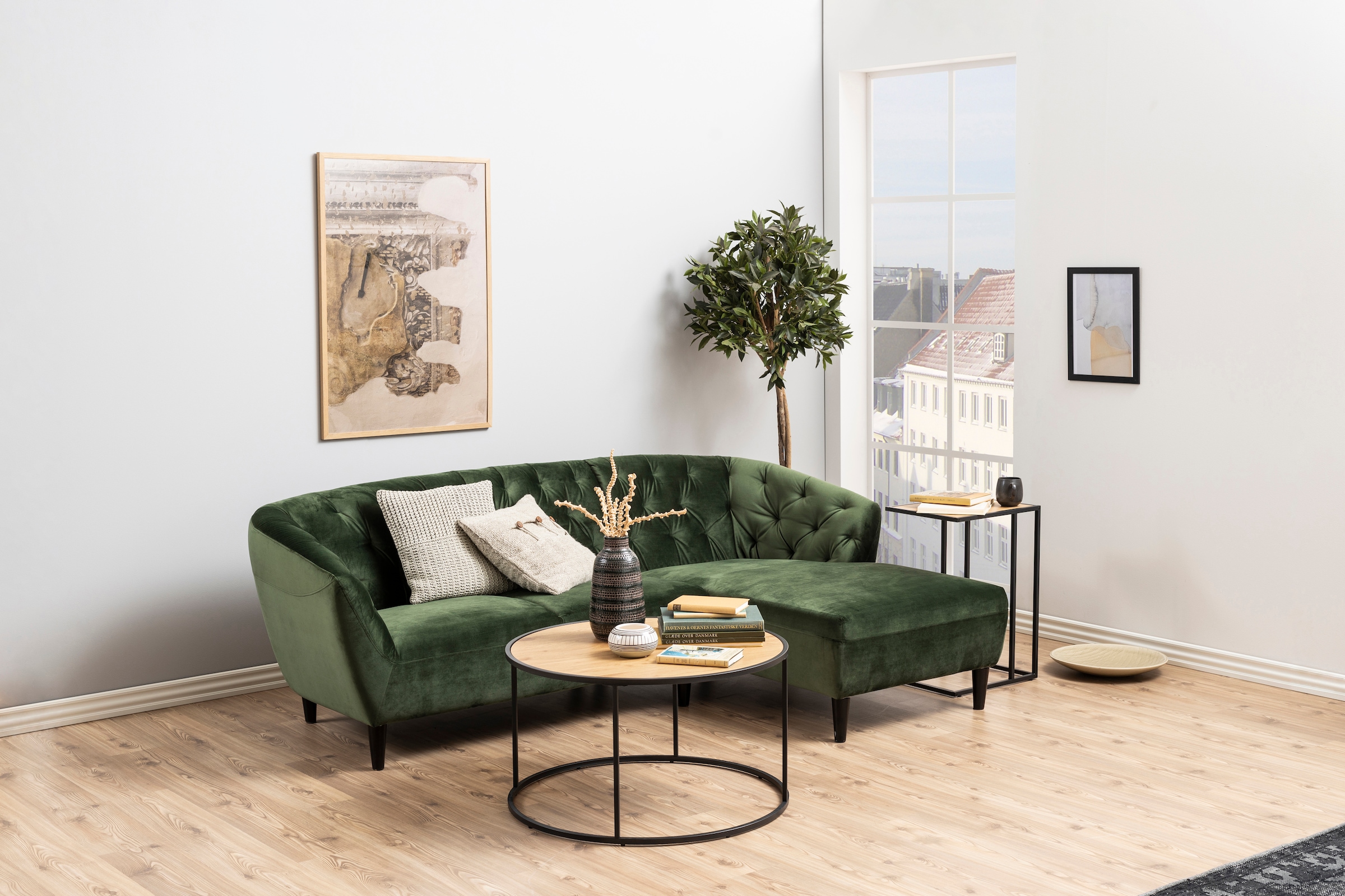 ACTONA GROUP Table d'appoint »Seaford, Rechteckig, Scandi Design, matte Wildeichenoptik, Modern« Table de salon, petite table, pieds en métal noir mat, H : 63 cm