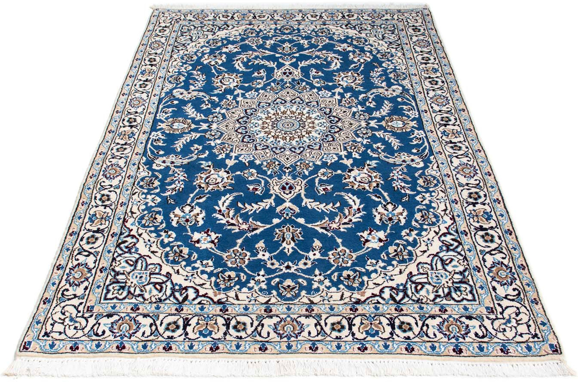 Image of morgenland Orientteppich »Perser - Nain - Royal - 185 x 112 cm - blau«, rechteckig, 10 mm Höhe, Wohnzimmer, Handgeknüpft, Einzelstück mit Zertifikat bei Ackermann Versand Schweiz