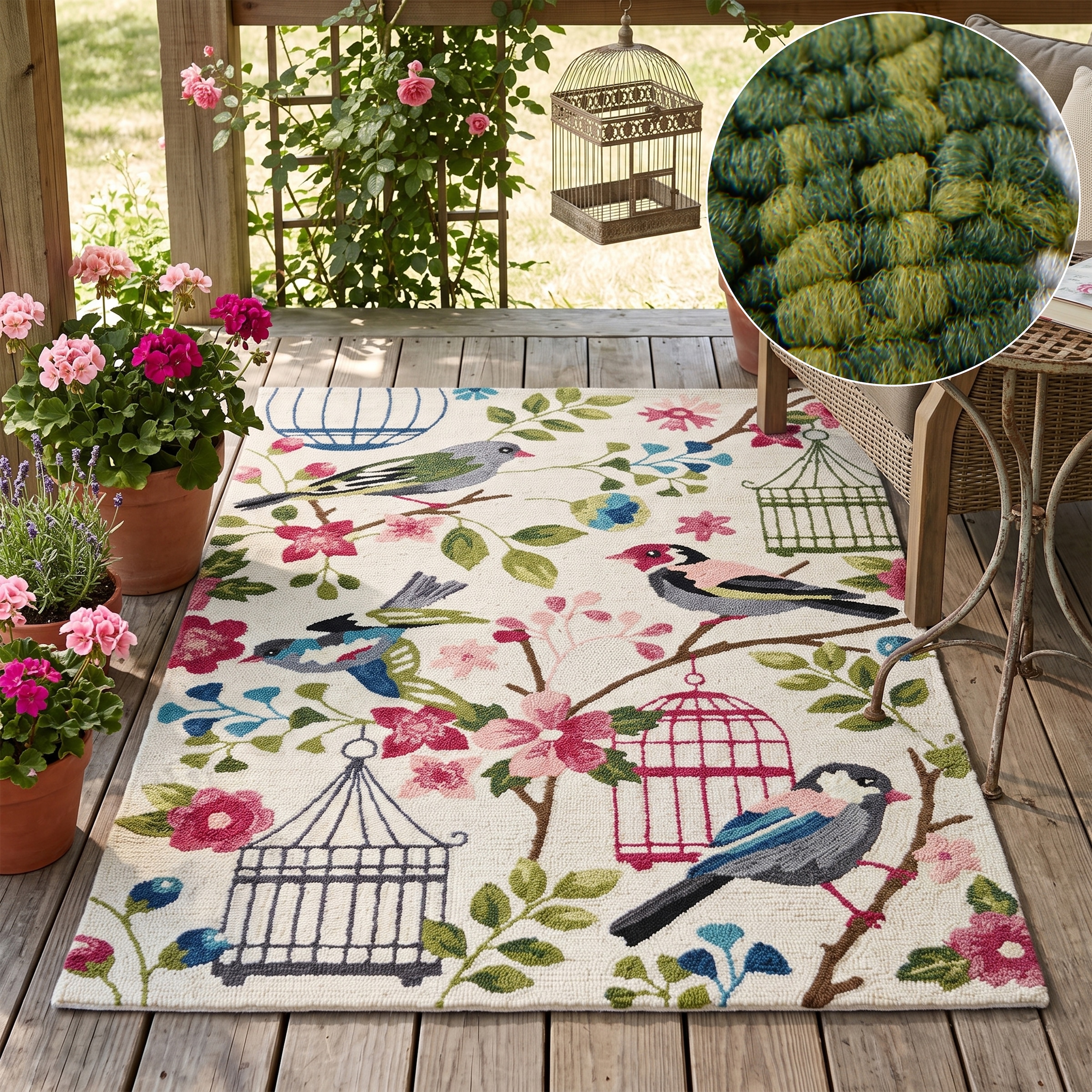Gino Falcone Tapis »Rosetta 019 Vögel« Rectangulaire 15 mm Höhe particulièrement doux grâce à la microfibre, adapté intérieur et extérieur, salon
