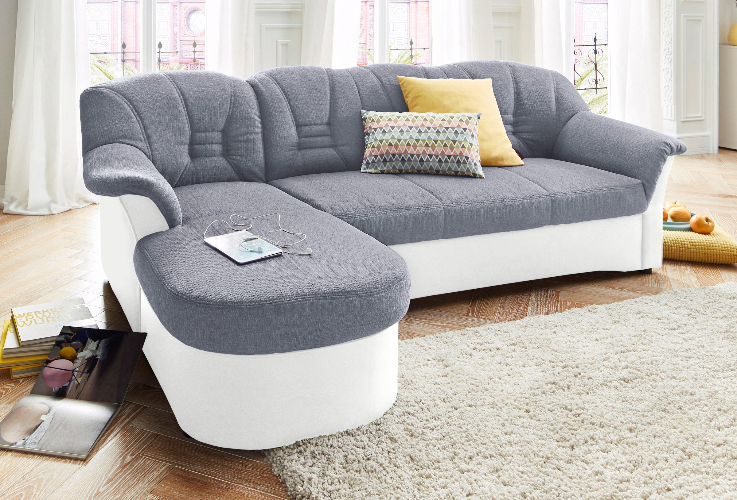 DOMO collection Ecksofa »Elva, zeitlose Formensprache, elegante Rückensteppung, L-Form«, wahlweise mit Bettfunktion und Federkern