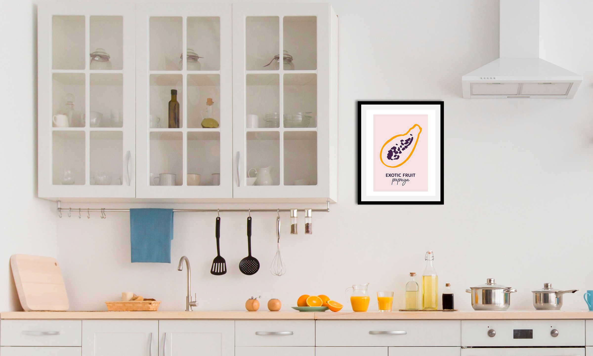 Image of queence Bild "Papaya" Kunst Obst Obst Bilder Schriftzug 1 Stk. tlg. gerahmt
