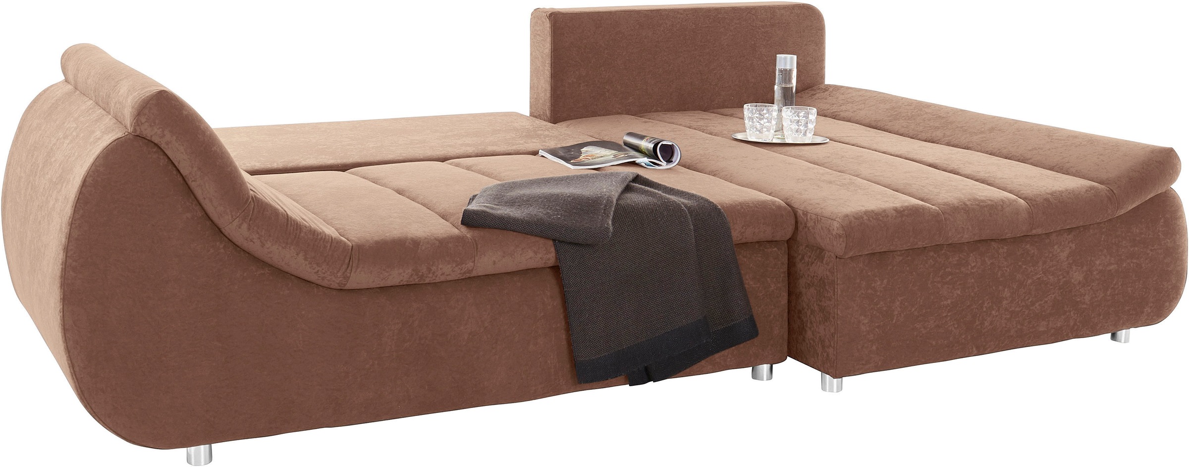 INOSIGN Ecksofa »Imola, elegant und modern, aktuelle Steppung im Sitz, bequem, L-Form«, frei im Raum stellbar, wahlweise mit Bettfunktion und Bettkasten