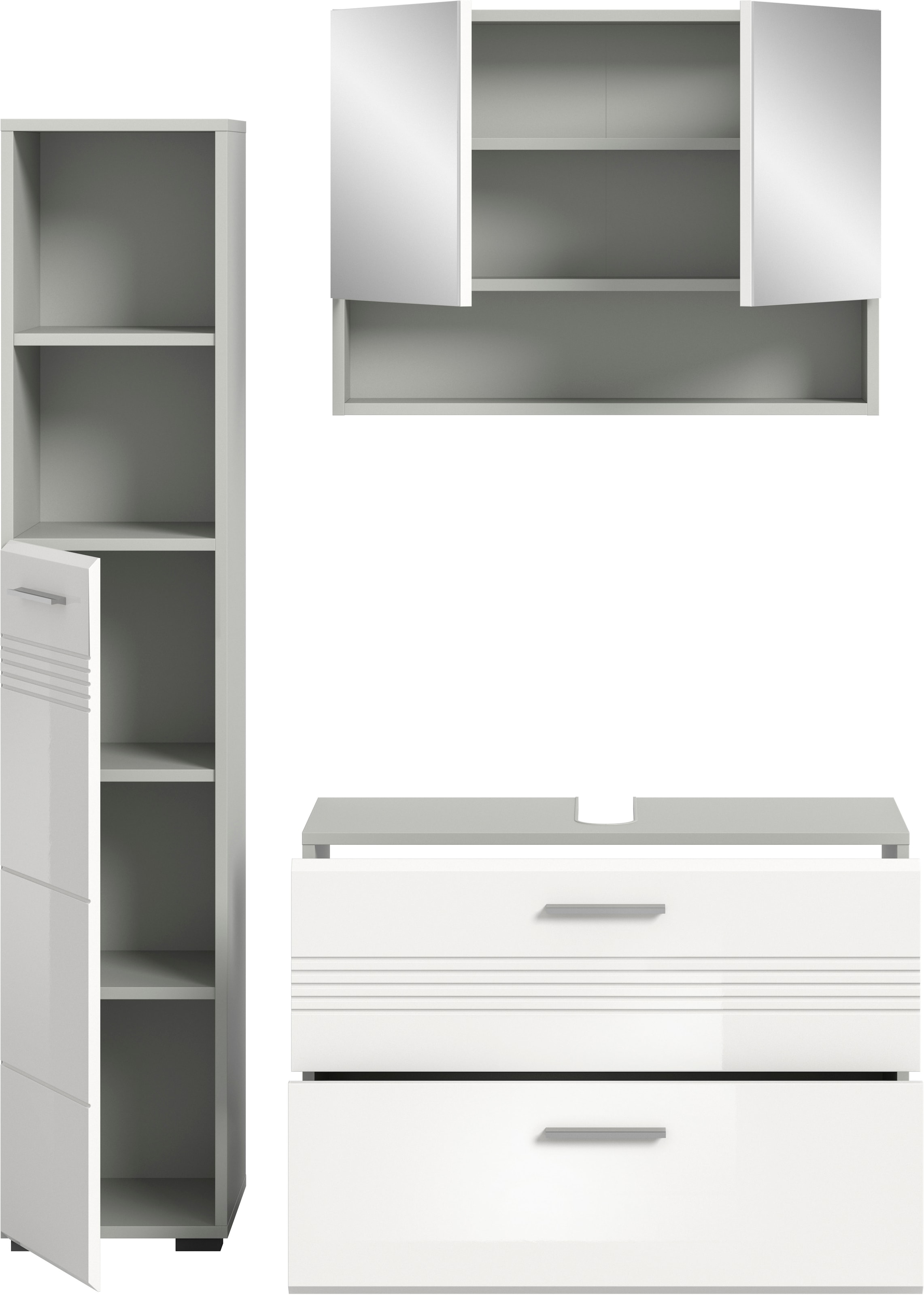 welltime Badmöbel-Set »Calicio, bestehend aus:Waschbeckenunterschrank,Hoch-und Spiegelschrank« 3 Stk. tlg.