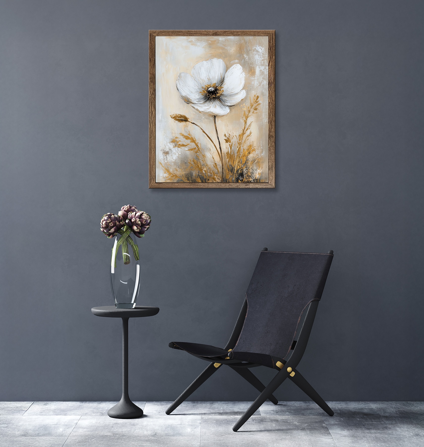 Bönninghoff Bild mit Rahmen »Wandbild gerahmt BLUME GOLD 40x50 cm – Elegante Wanddeko modern« Blumen | Blumenbilder | Gemälde | Kunst | Pflanzen 1 Stk. tlg. mit dekorativem Rahmen