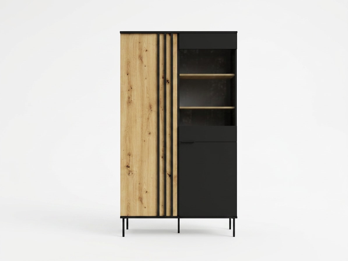 GOODproduct Vitrine »AELLOR Vitrineschrank mit/ohne Beleuchtung, verglast, viel Stauraum« Standvitrine/Glasvitrine mit 2 Türen, 8 Einlegeböden, matt Hochschrank