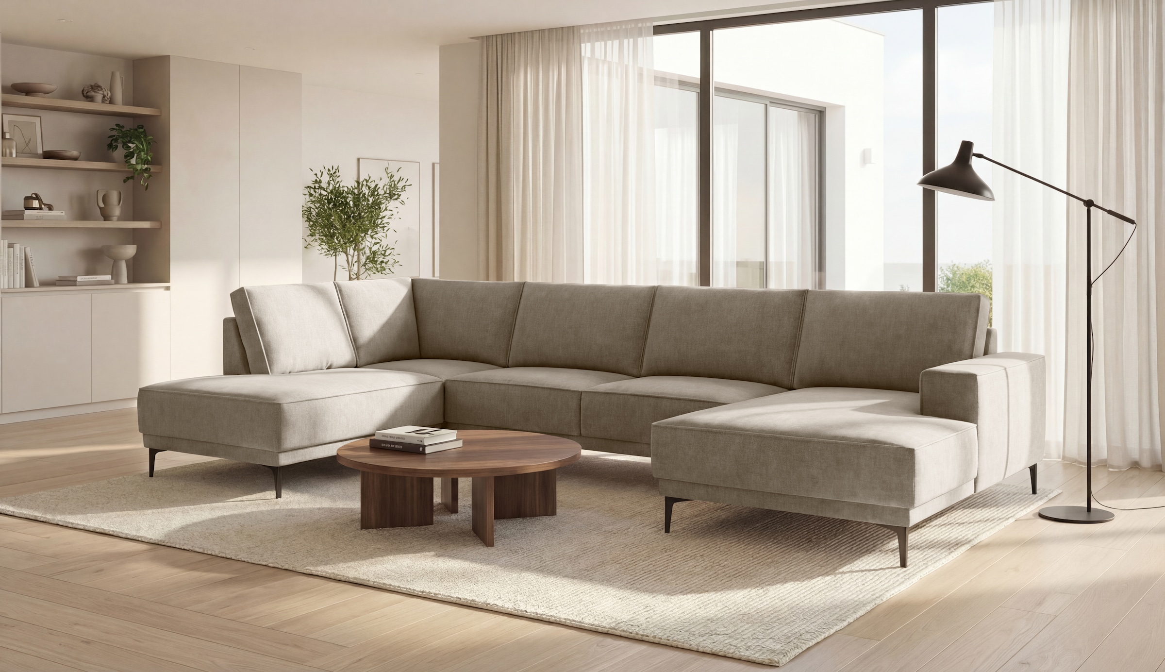 Home affaire Wohnlandschaft »OLAND Bouclé U-Form, XXL, B: 345 cm, Skandi-Design« U-Form, 345 cm, Wellenunterfederung, Skandi-Design, Metallfüsse