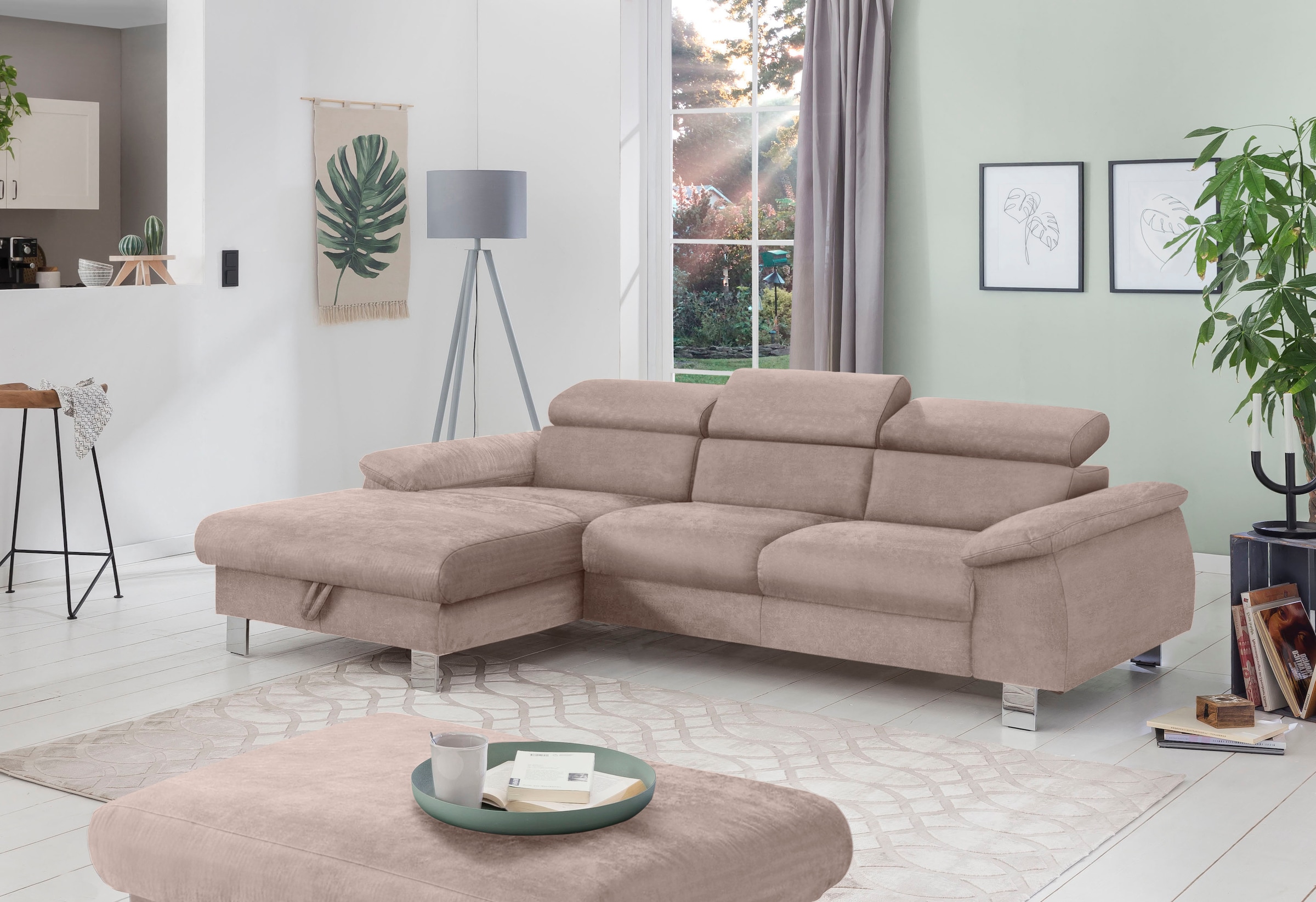 COTTA Canapé d'angle »Komaris L-Form, B: 244 cm« mit Kopfteilverstellung, optional Bettfunktion, Bettkasten & Licht