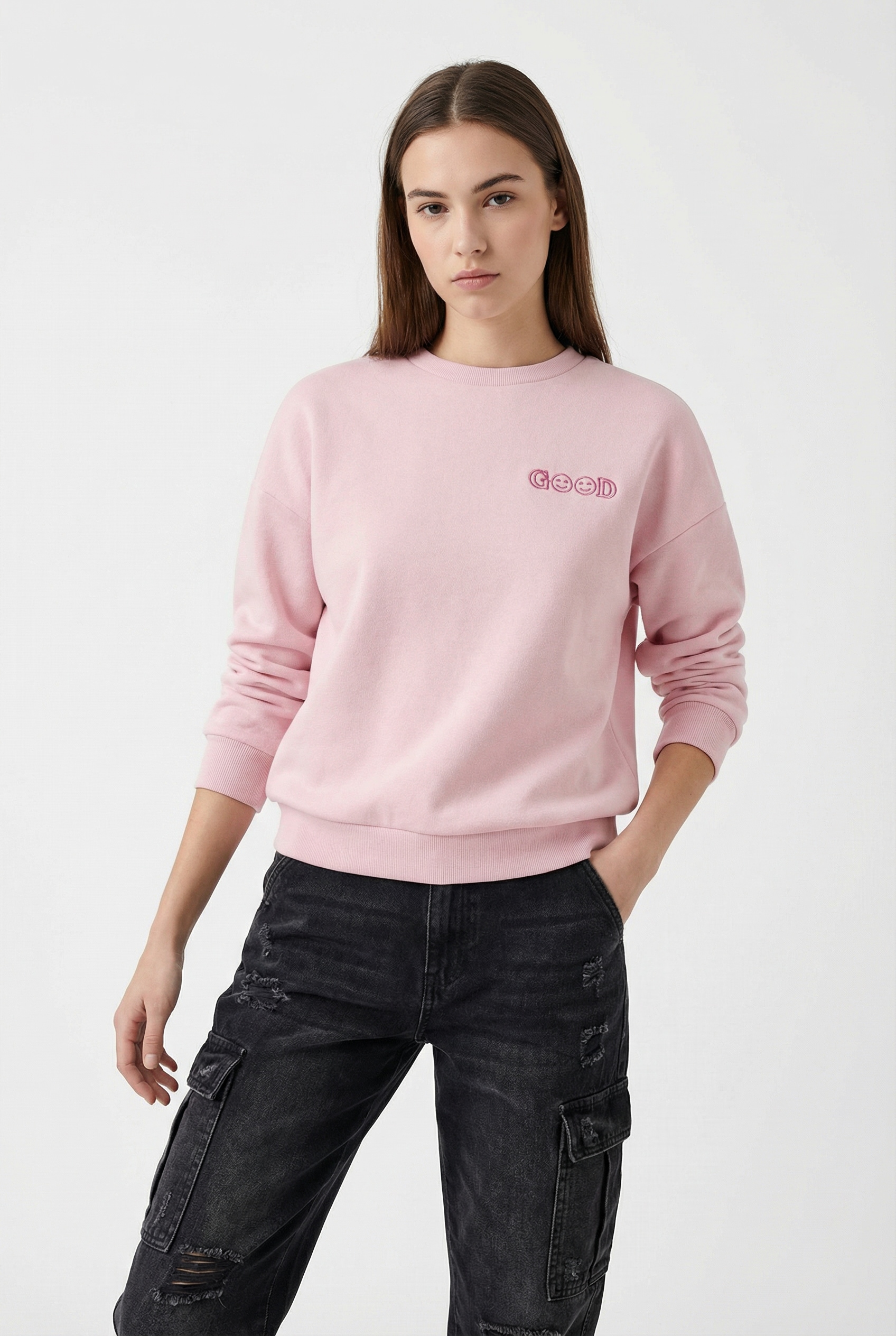 Image of ONLY Sweatshirt "ONLDAZE L/S O-NECK TERRY PRINT CS SWT", mit Print auf der Vorder- und Rückseite