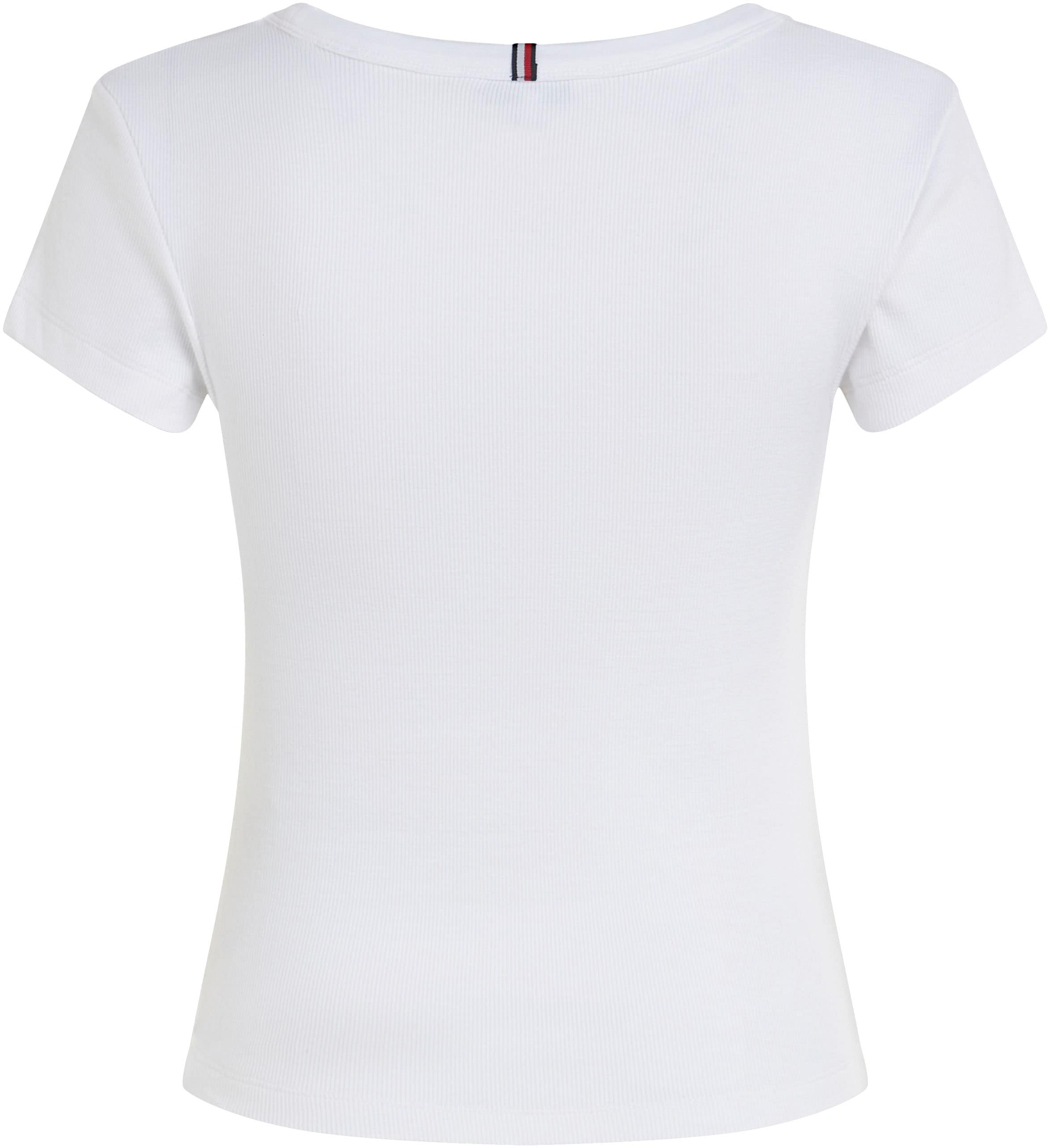 Tommy Hilfiger T-Shirt »SLIM RIB SCOOP NK CAP SLV«, mit Metalllabel