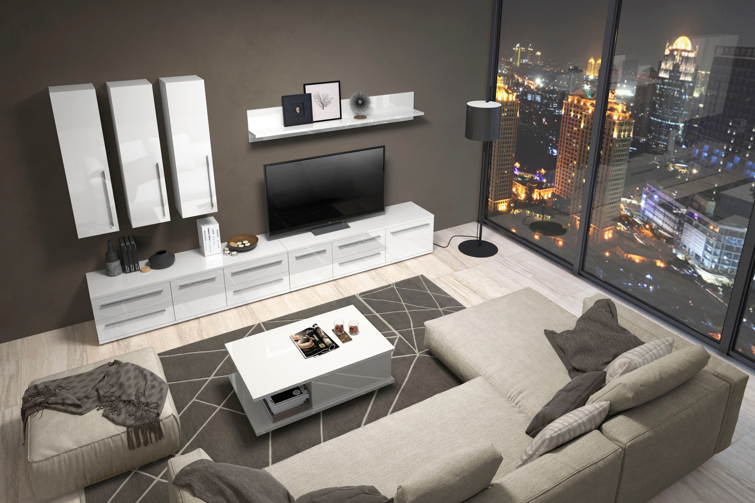 PLACES OF STYLE Table basse »Piano TV-Kommode in Breite 165 oder 180 cm mit Soft-Close-Funktion« Hochglanz UV-lackiert, Br 180 cm mit versch. Tür- und Schubkastenmasse