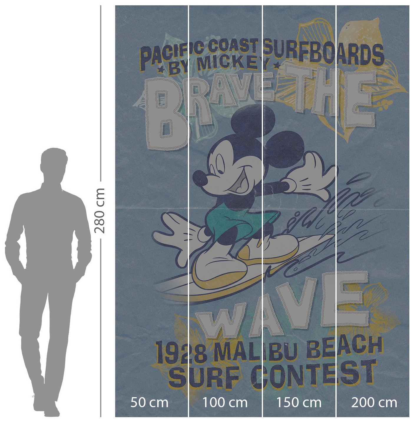 Komar Vliestapete »Digitaldruck Vlies -  Mickey Brave the Wave - Grösse 200 x 280 cm« bedruckt glatt Kinderzimmer