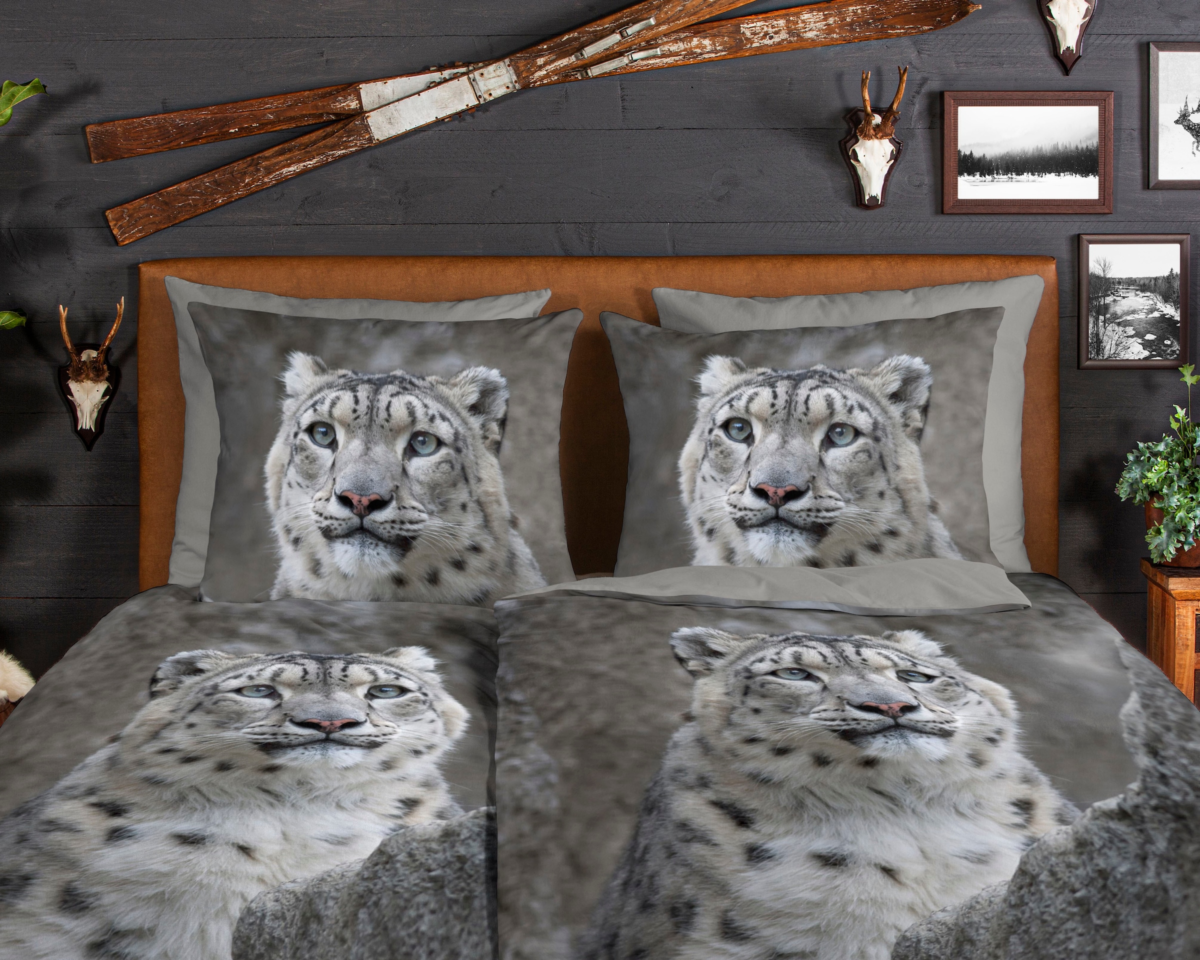 good morning Wendebettwäsche »Chief«, Biber, 135x200, Winter, Warm, Reissverschluss, Wendeoptik, Leopard