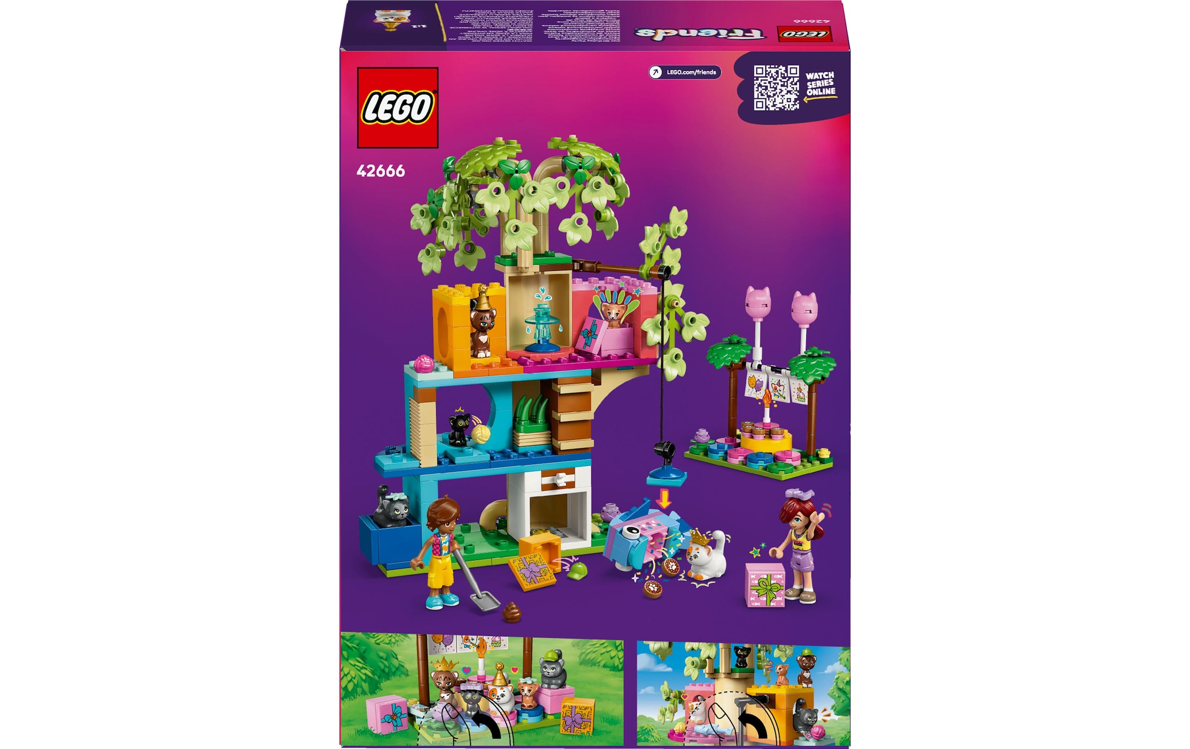 LEGO® Spielbausteine »Friends Katzengeburtstagsparty & Baumhaus 42666«, (321 St.)