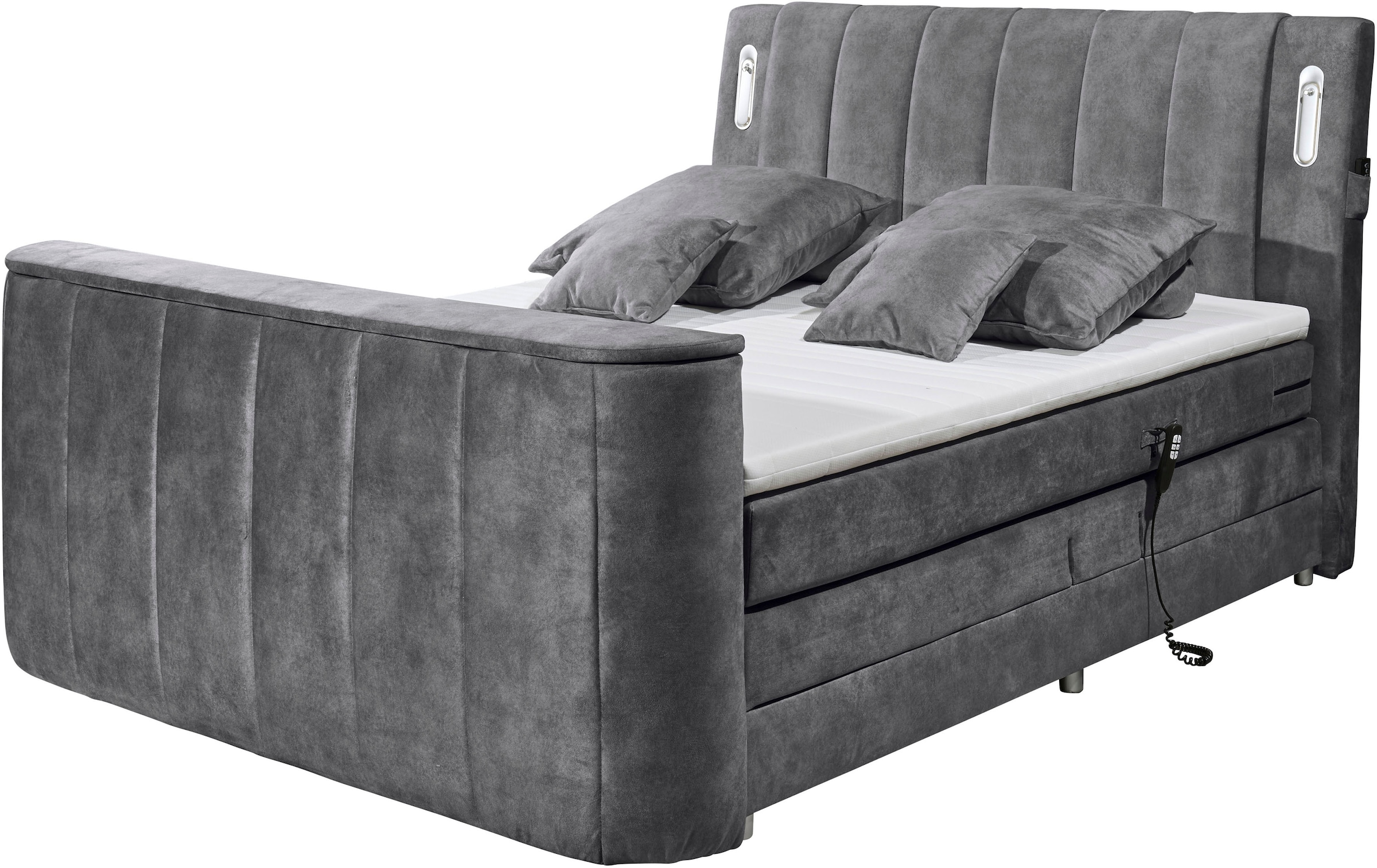 ED EXCITING DESIGN Boxspringbett »Dallas« 6 Stk. tlg. inkl. Topper, LED-Beleuchtung, motorisierter TV Halterung und Motor