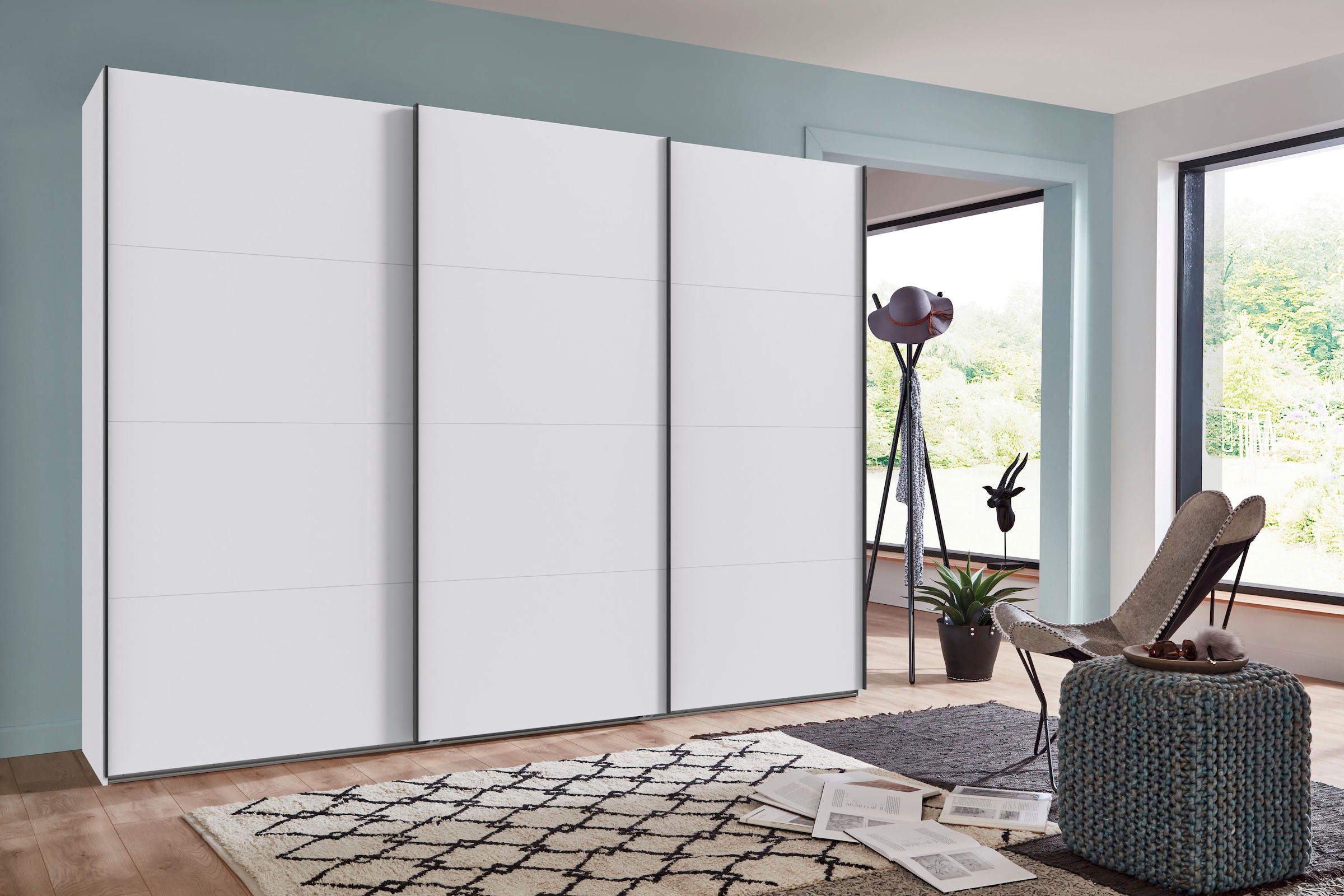 Wimex Schwebetürenschrank »Mugano, Made in Germany, Lieferung bis in Deine Etage und Stellort«, (wähle Deine Ausstattung: Basic oder Premium!), 3 Schwebetüren, grosse Grössen, mit oder ohne Spiegel, Metallgriffe