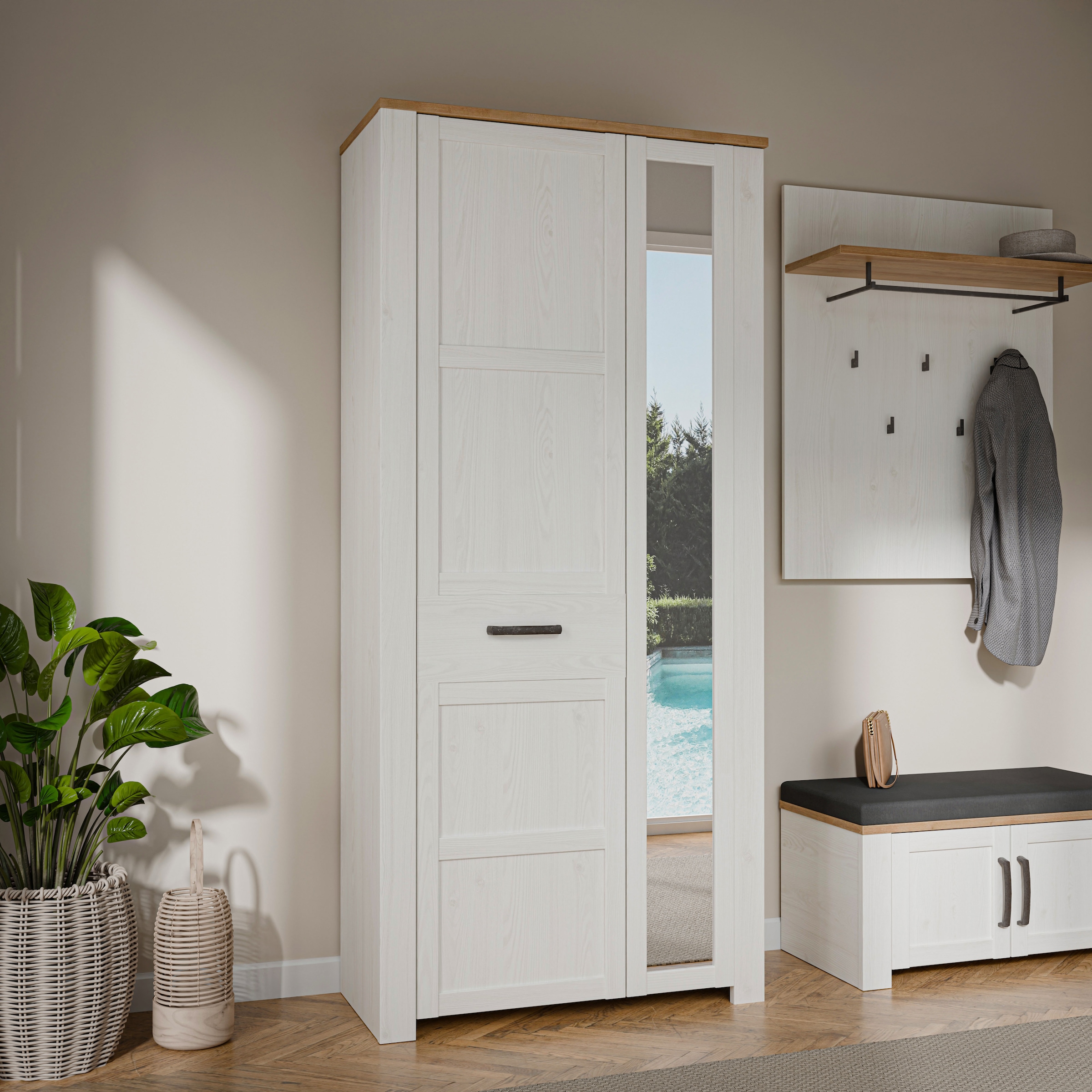 FORTE Armoire vestiaire »Garderobenschrank, Höhe 205,4cm, Spiegel, Soft Close, Push to Open« L/H/P 94,4/205,4/42 cm
