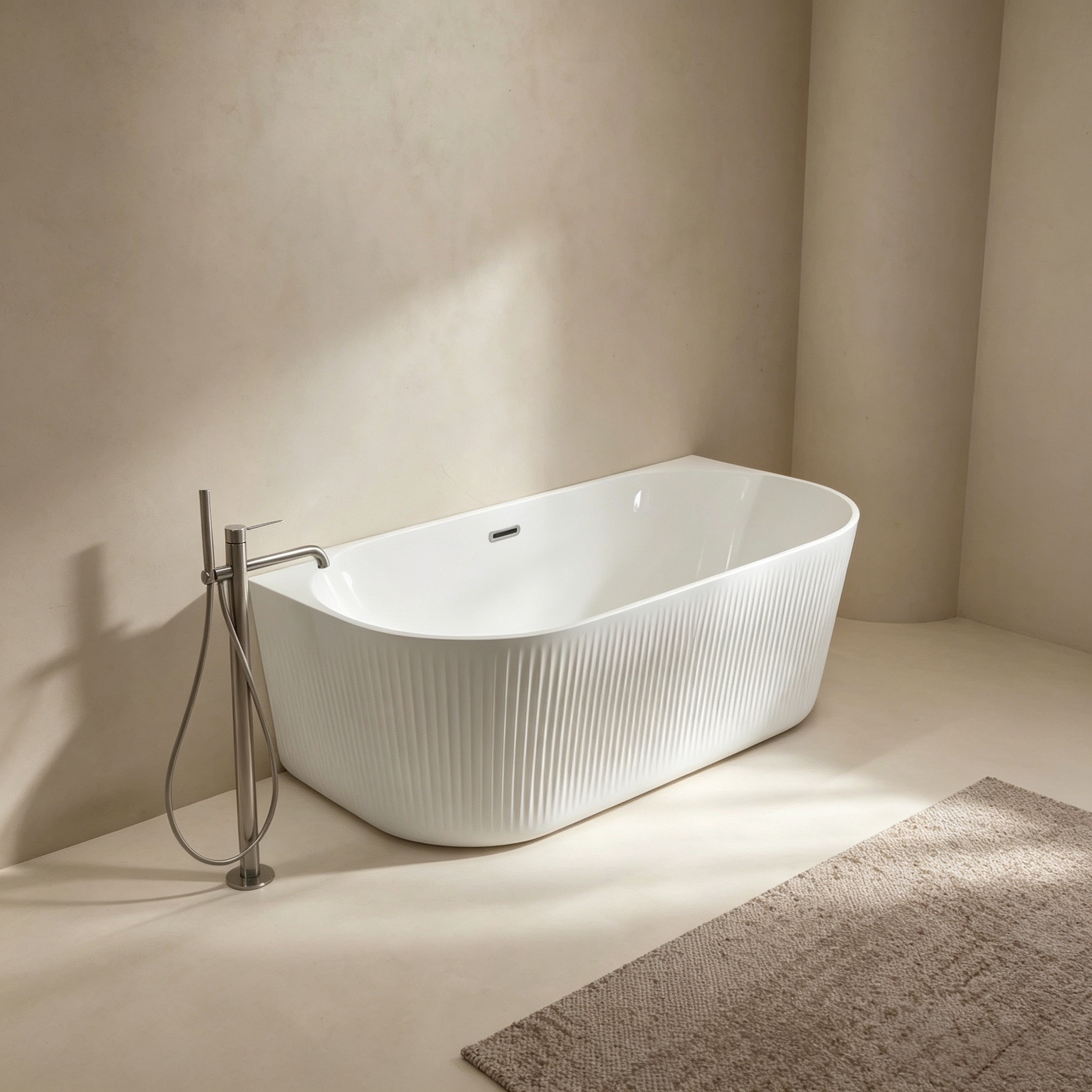 Image of GOODproduct Badewanne "Sines" Höhe 59 cm mit Ablaufstöpsel verstellbare Füsse Überlauf wandanliegend, aus hochwertigem Sanitäracryl, mit Pop Up Ventil