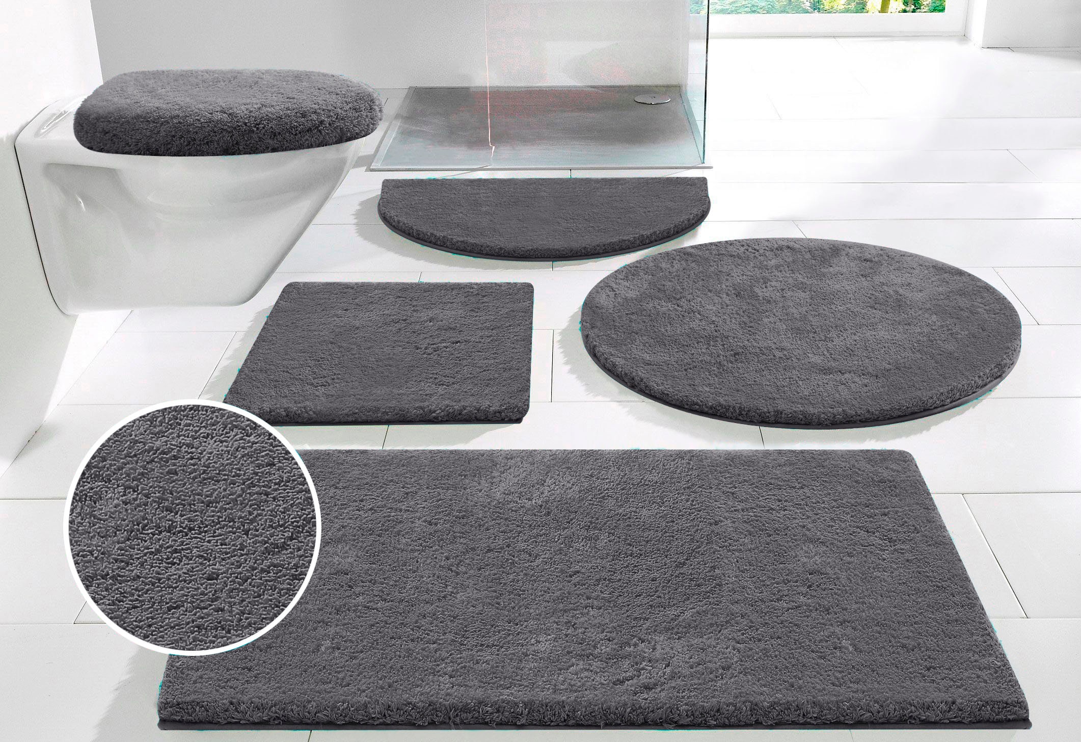 Guido Maria Kretschmer Home&Living Badematte »Jari«, rutschhemmend beschichtet, schnell trocknend-strapazierfähig-fussbodenheizungsgeeignet, Badematten, Uni-Farben, Badteppich, auch als 2 teiliges Set & rund