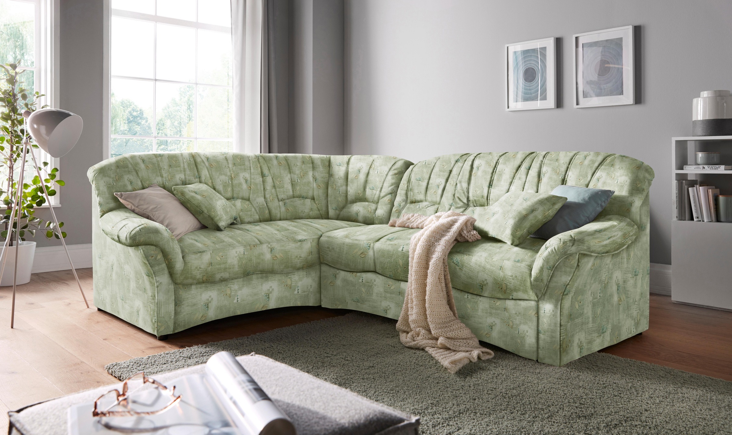 Image of DOMO collection Ecksofa "Bahia, zeitlos & elegant, Breite 256cm, bequeme Armlehnen, L-Form" Microfaser MELROSE, mocca