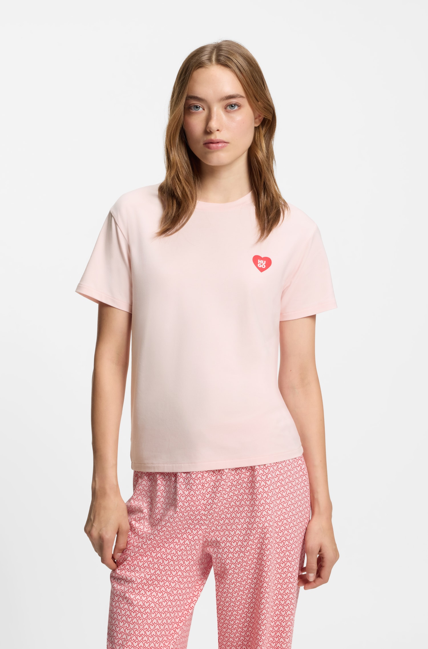 HUGO Underwear Pyjamaoberteil aus Stretch-Jersey mit Logo-Artwork, Rundhals, regular fit