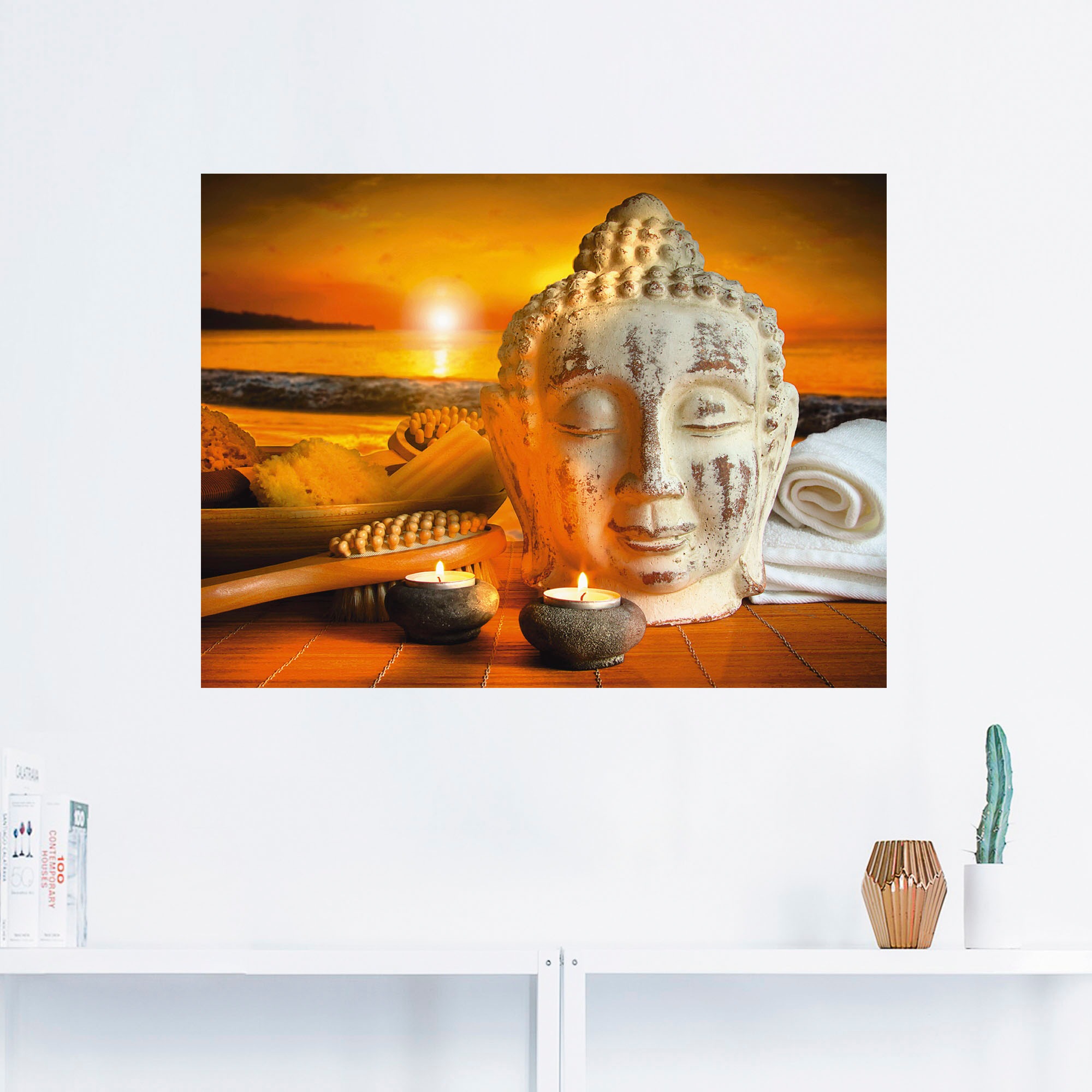 Artland Wandbild »Bad-Zubehör mit Buddha-Statue«, Religion, (1 St.), als Alubild, Outdoorbild, Leinwandbild, Wandaufkleber, versch. Grössen