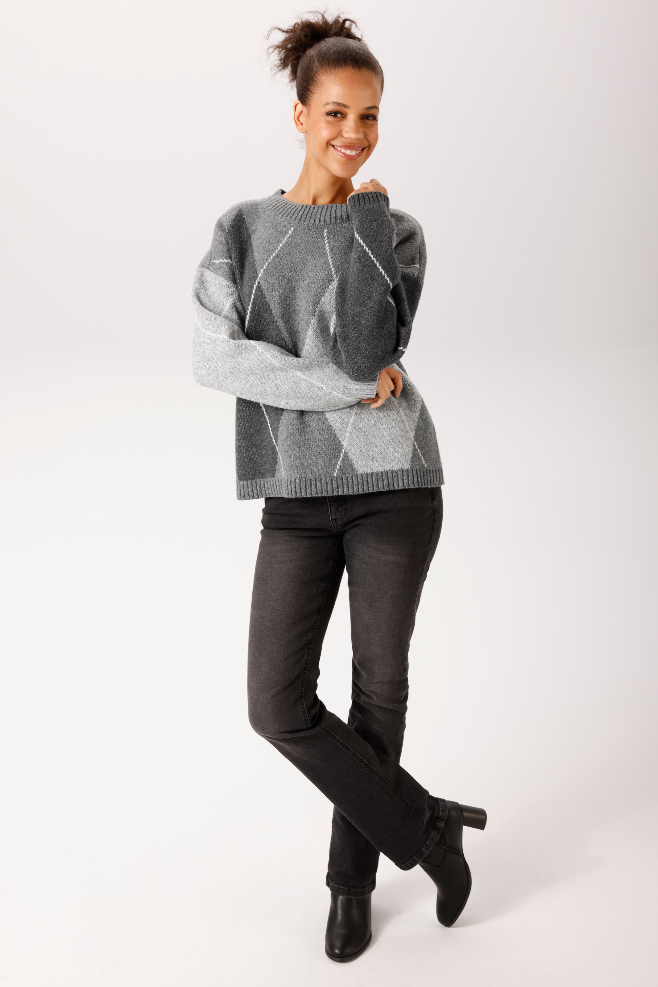 Aniston CASUAL Strickpullover mit grossflächigem Rauten-Muster - NEUE KOLLEKTION