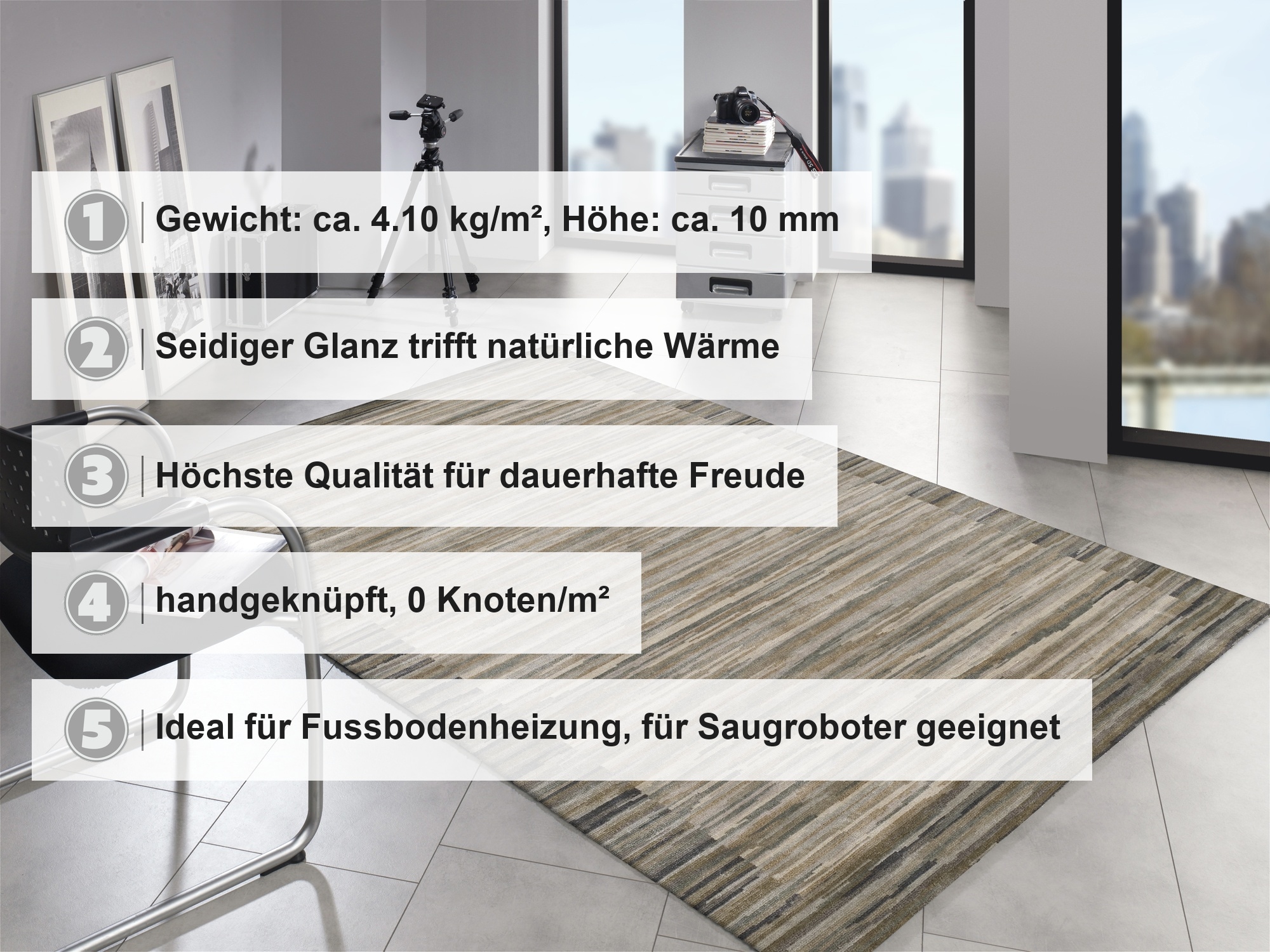 OCI DIE TEPPICHMARKE Teppich »AWARD NAMI« rechteckig 10 mm Höhe handgeknüpft, echter Design Teppich aus Nepal, 100% Naturfaser