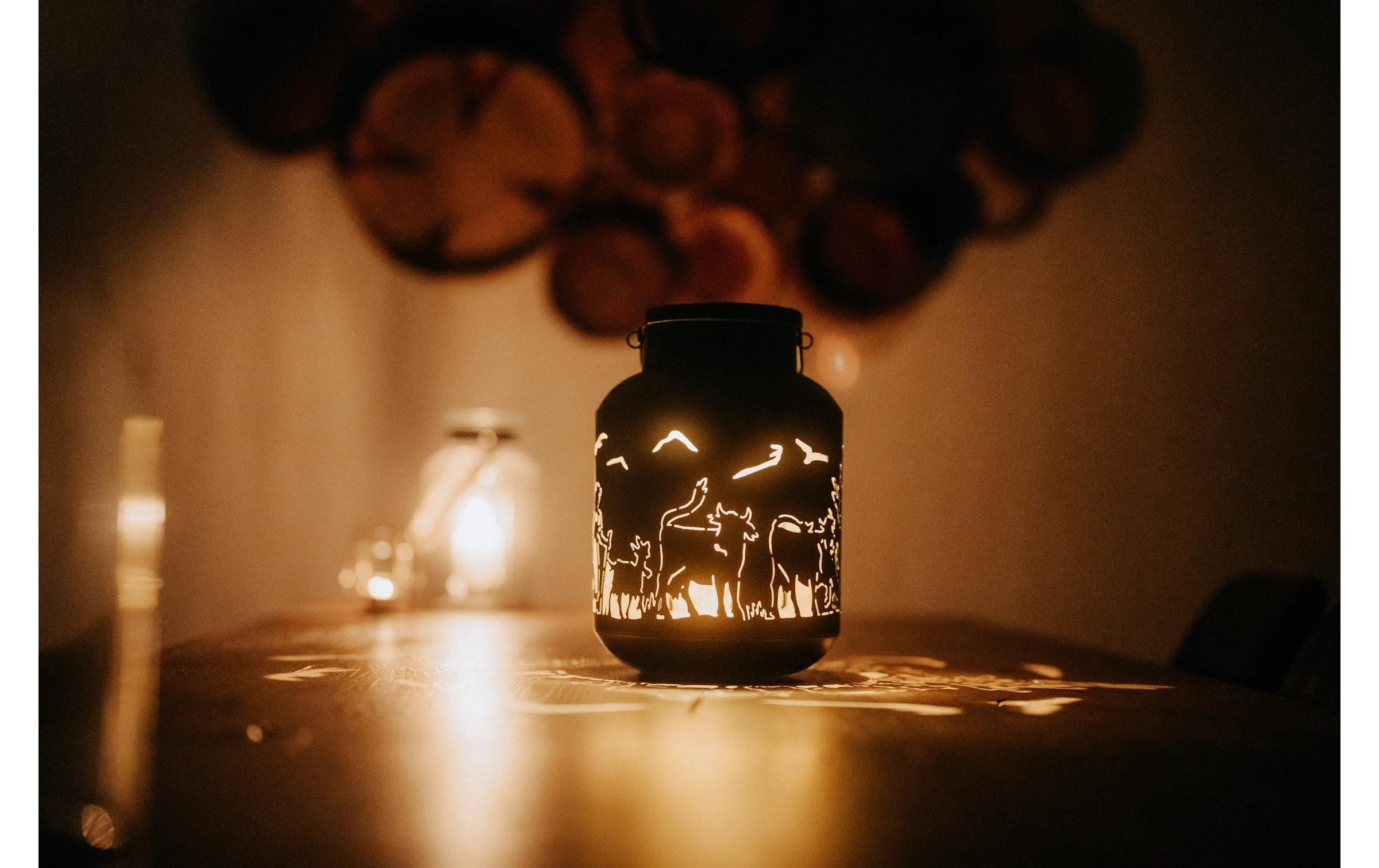 Kadastar Lanterne à bougie »Alpaufzug Familie 27 cm« Laterne Scherenschnitt