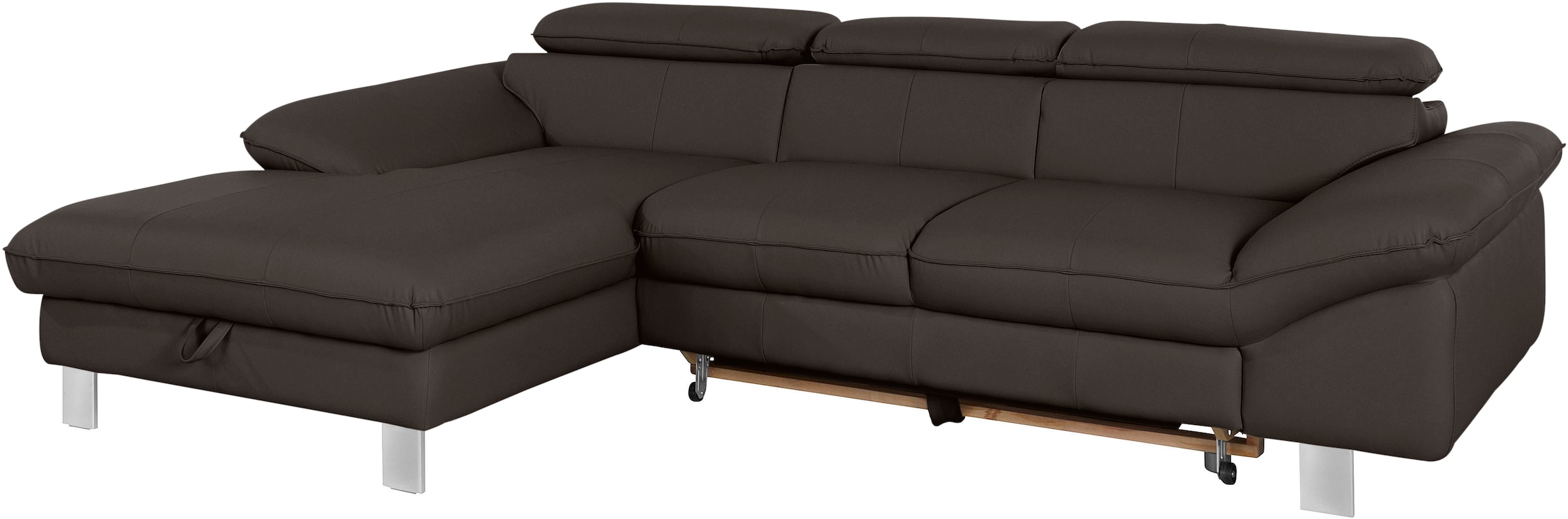 COTTA Ecksofa »Driver L-Form, B: 268 cm, moderne Couch mit Wellenunterfederung, Leder« Kopfteilverstellung, opt. Schlaffunktion + XL Bettkasten, LF:191x129cm