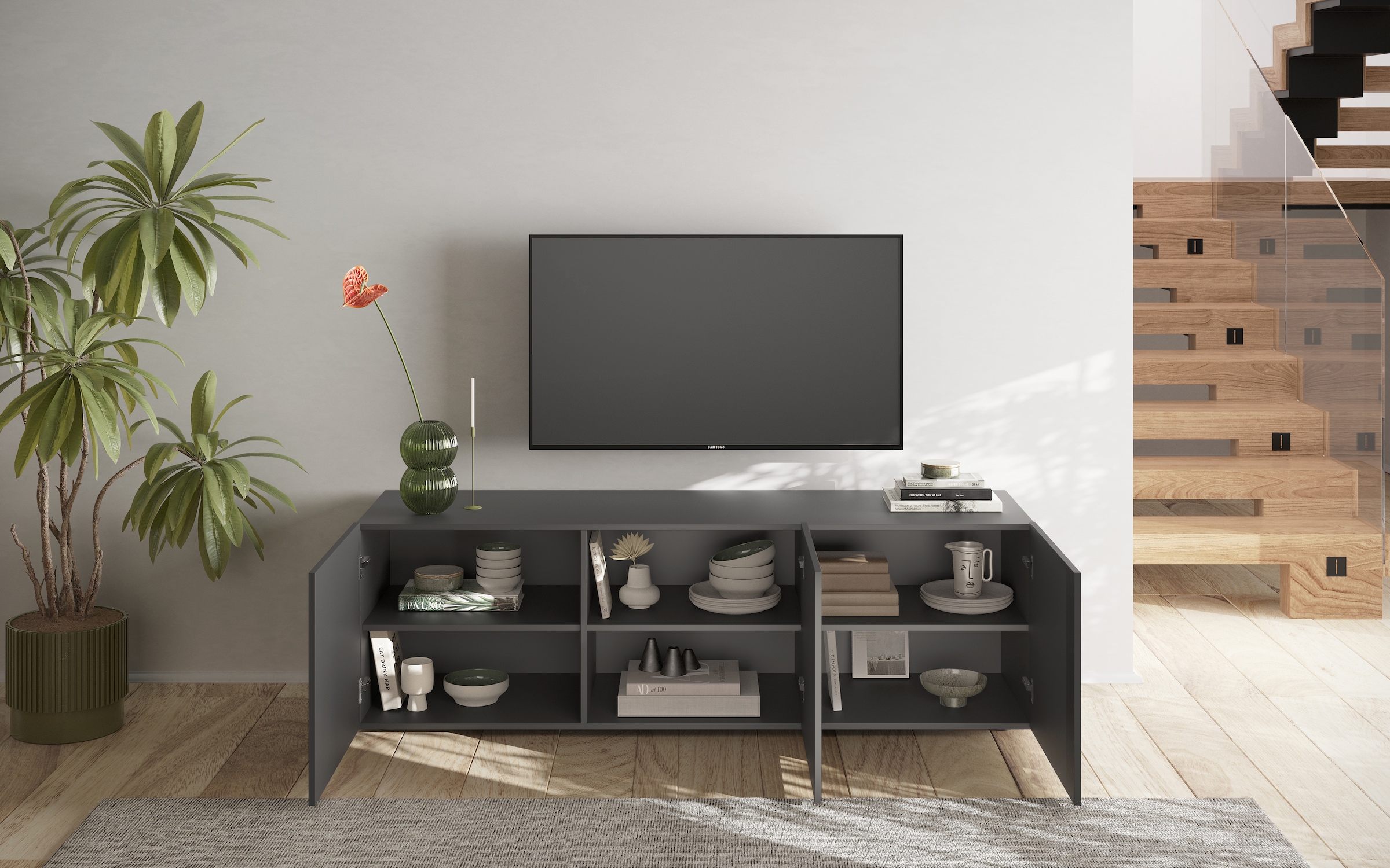 INOSIGN Lowboard »Snake Breite 181 cm, modernes TV-Board mit 3 Türen, TV-Möbel,«, TV-Kommode, TV-Schrank, Front mit besonderem Siebdruck