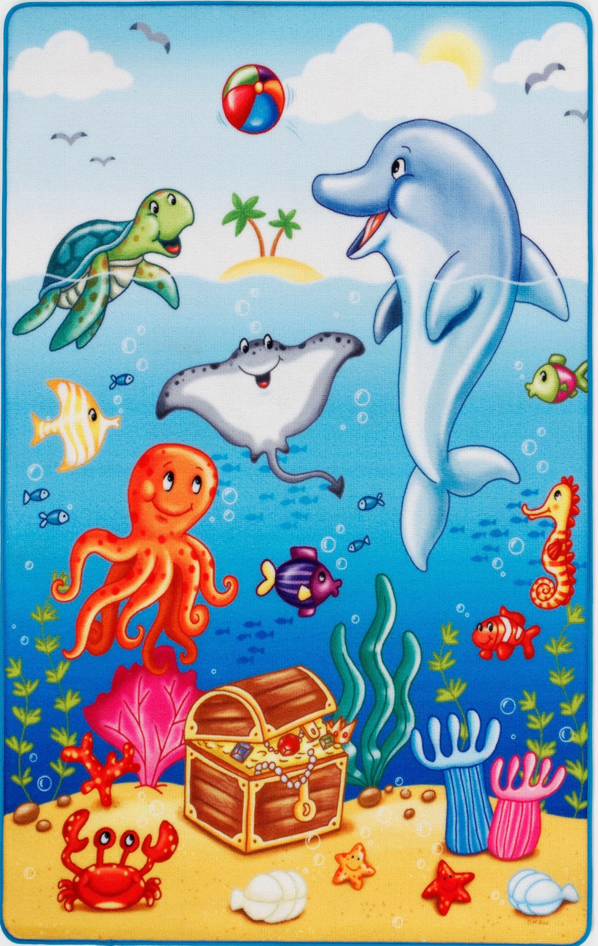 Image of Böing Carpet Kinderteppich »Lovely Kids«, rechteckig, 2 mm Höhe, Motiv Tiere im Meer, Kinderzimmer bei Ackermann Versand Schweiz