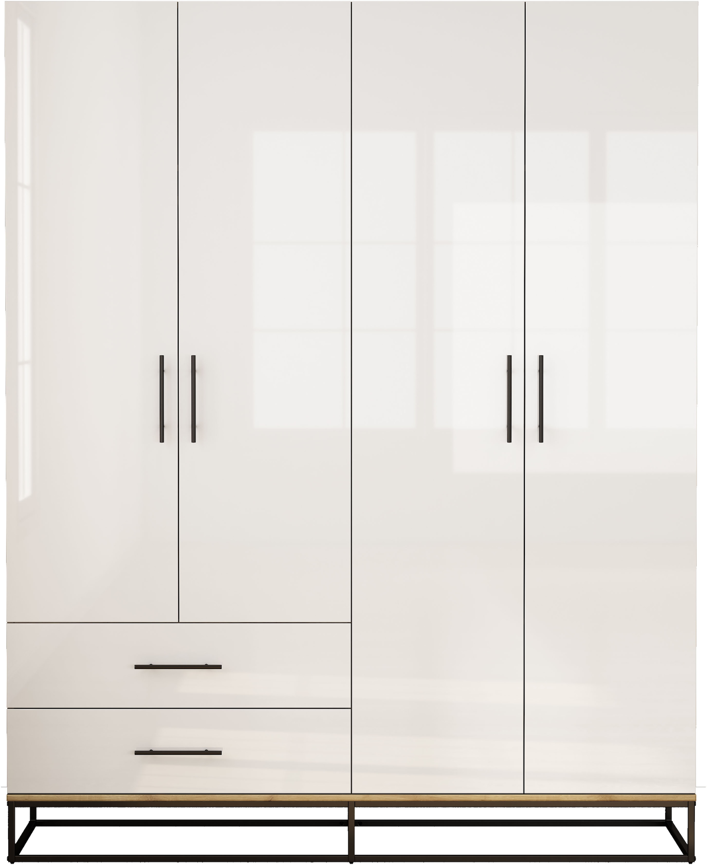 GOODproduct Kleiderschrank »Lucca Schlafzimmerschrank Garderobe Hochglanz Bestseller« Schwarze Griffe und Kufengestell aus Metall,  Schlafzimmerschrank mit 4 Türen und 2 Schubladen, Breite 160cm