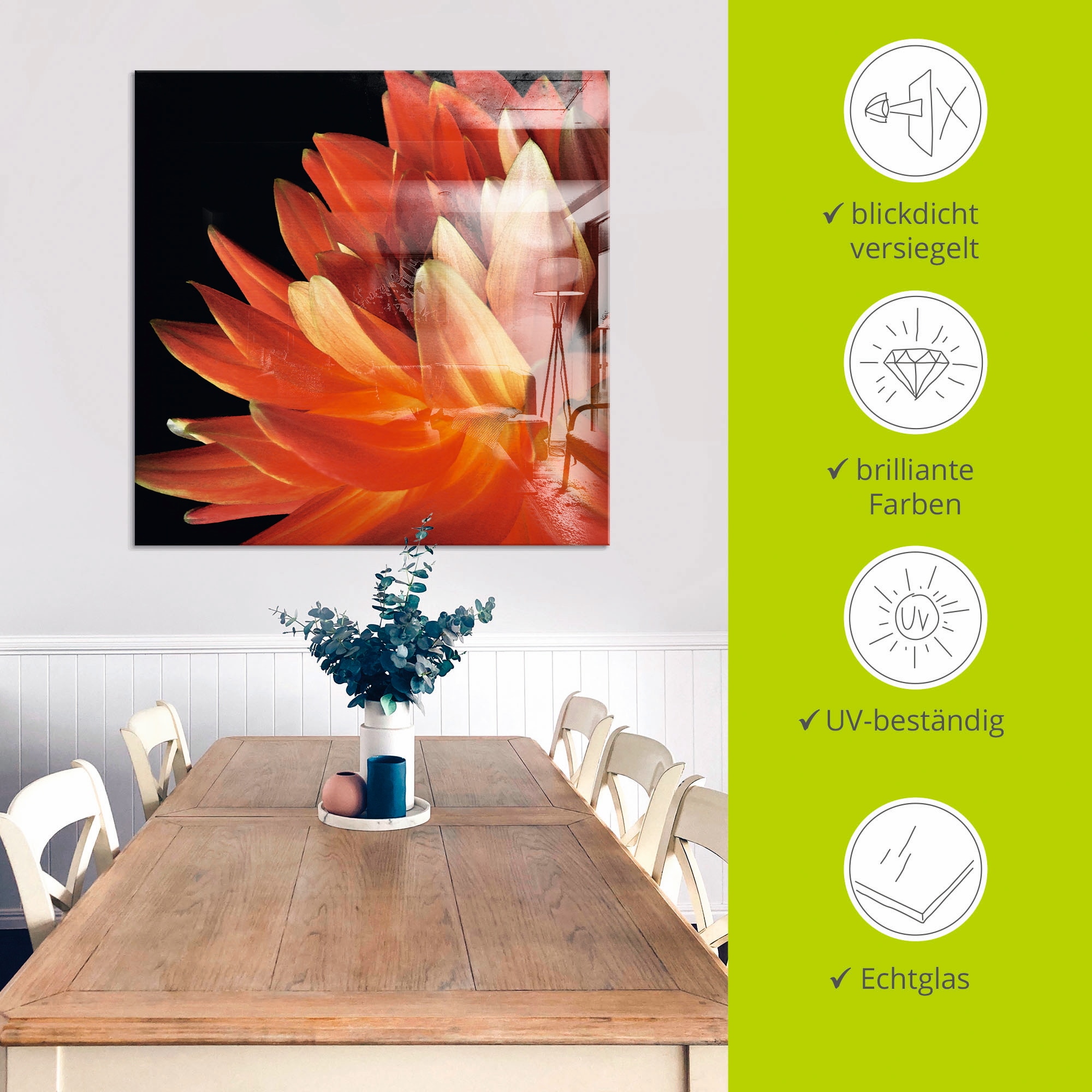 Artland Glasbild »Rote Dahlie«, Blumen, (1 St.), in verschiedenen Grössen