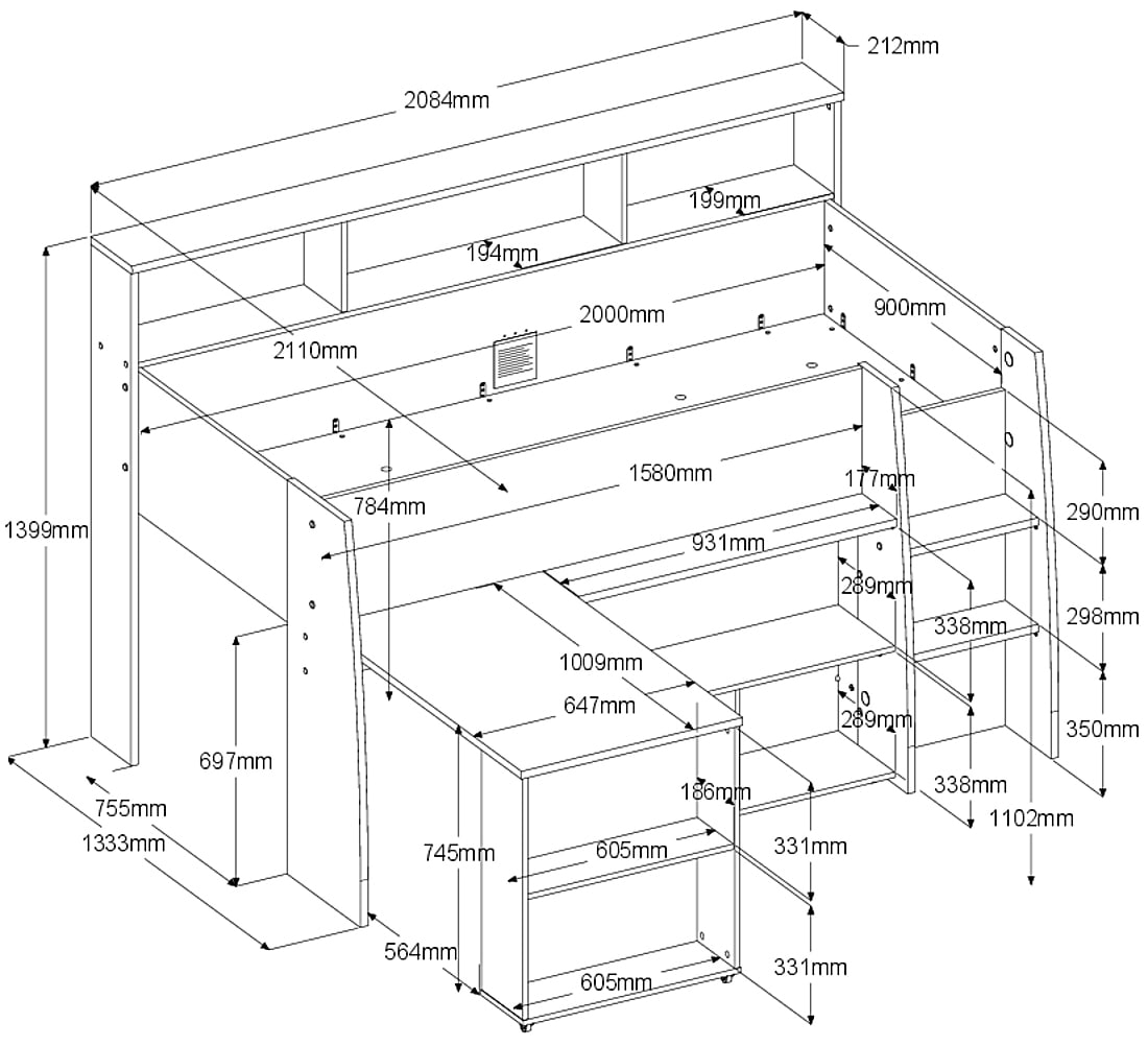Parisot Jugendzimmer-Set »Parisot Lucas 11«, (2 tlg.), Schreibtisch ausziehbar, Kleiderschrank offen, Ablagen und Regale